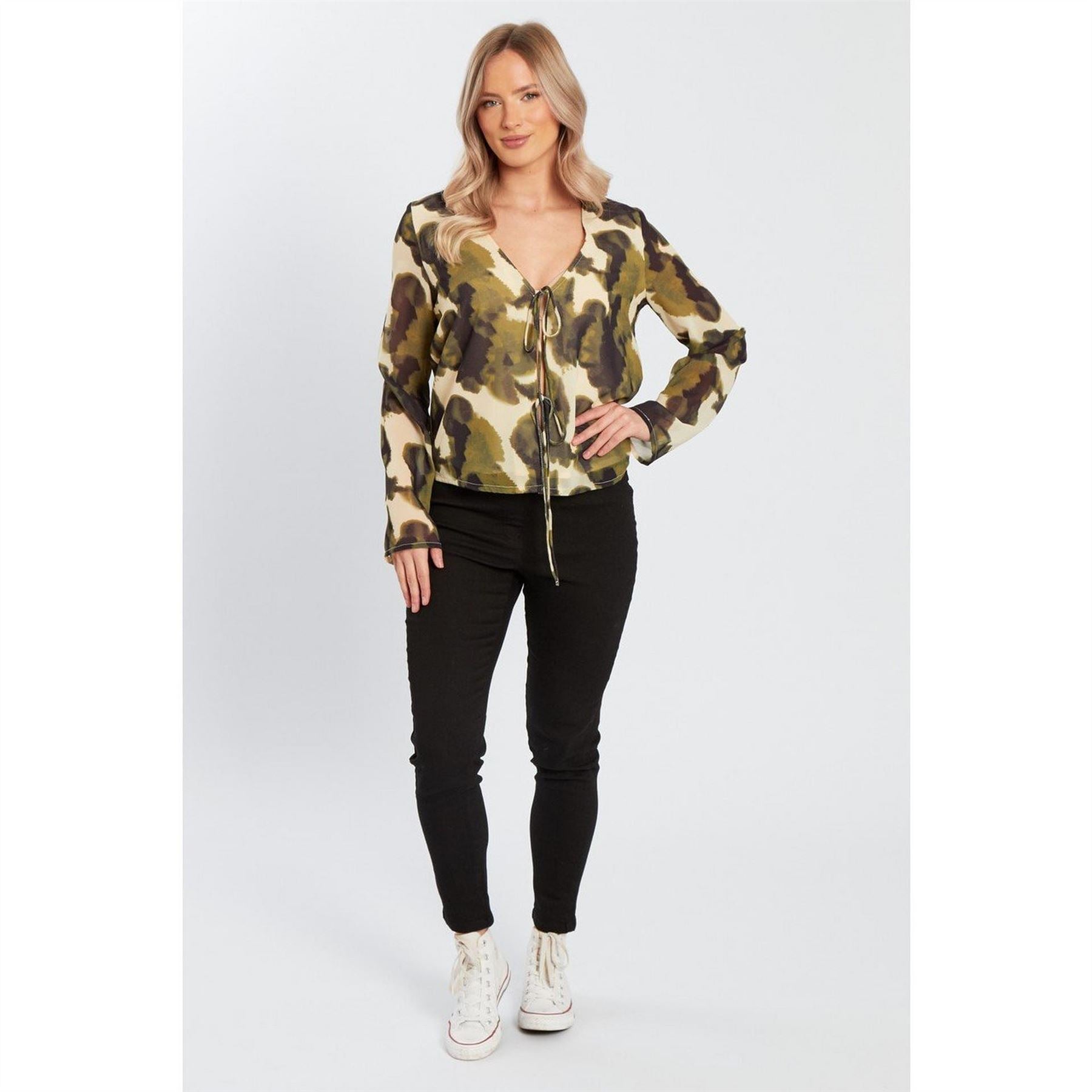 Influence Relaxed Fit V-Neck Long Sleeve Blouse