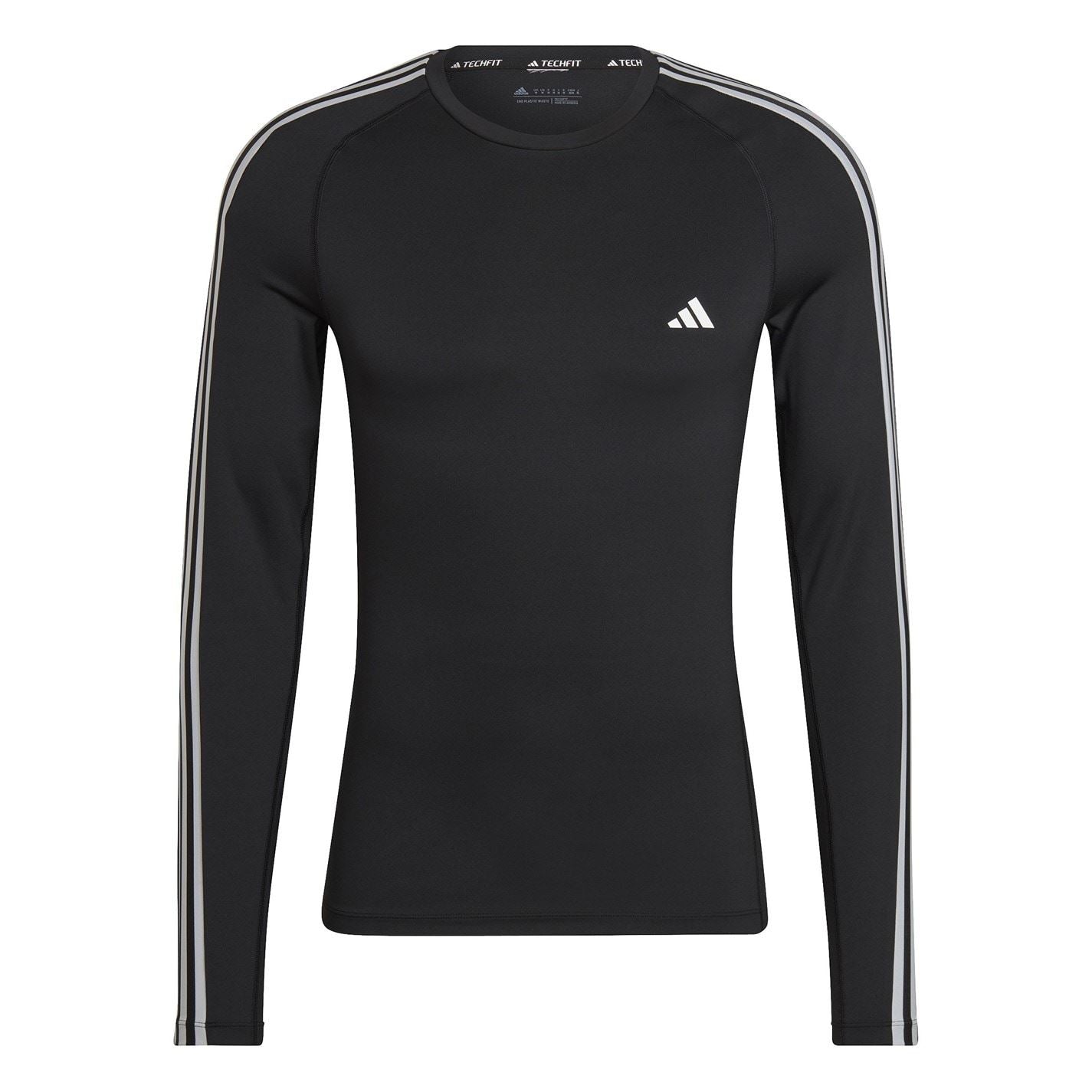 adidas Mens Techfit 3 Stripe Long Sleeve T-Shirt