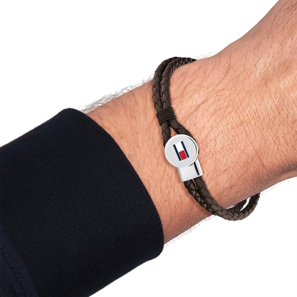 Tommy Hilfiger Hilfiger Men’s Braided Leather Bracelet