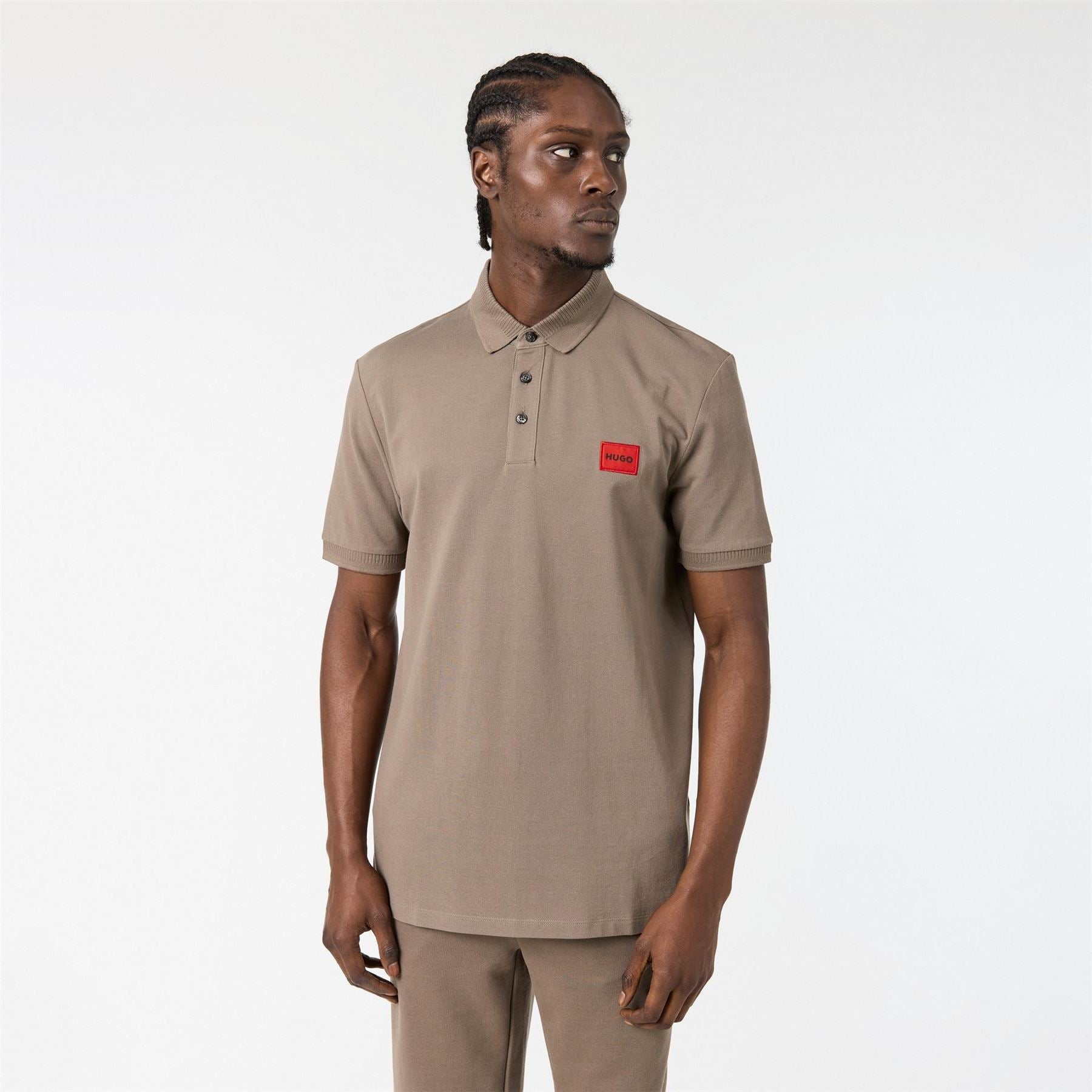 Hugo HUGO Deruso Short Sleeve Polo Shirt with Logo Detail and Ribbed Collar   Premium Cotton