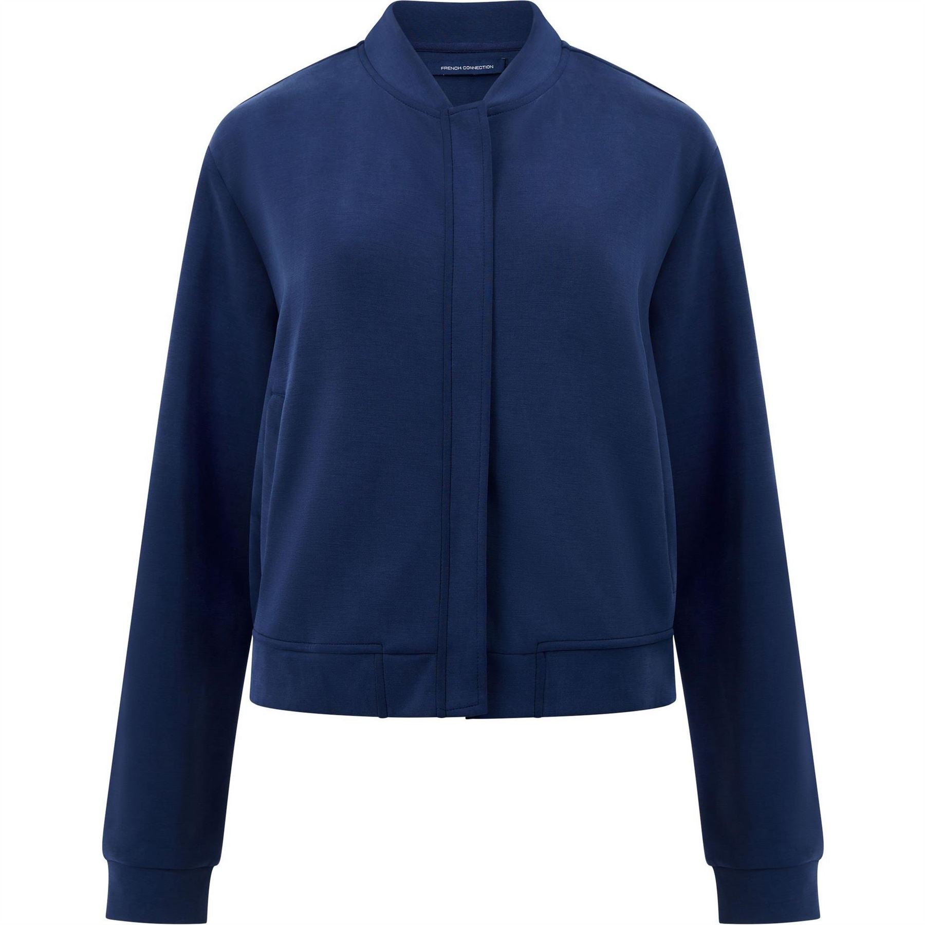 French Connection Solid Patterned Full Zipper Ribbed Cuff Bomber Jacket