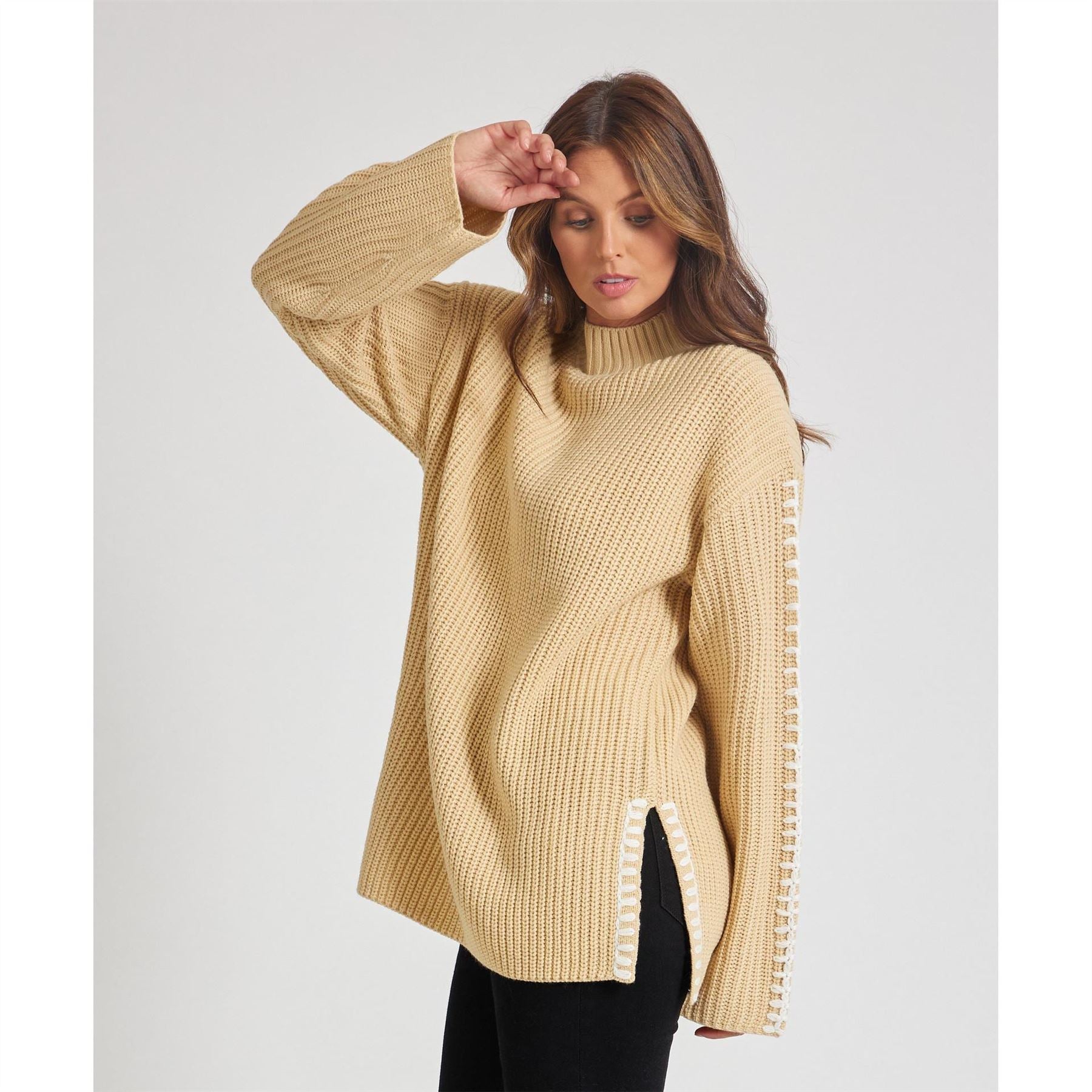 Be You By Contrast Stitch Crew Neck Jumper