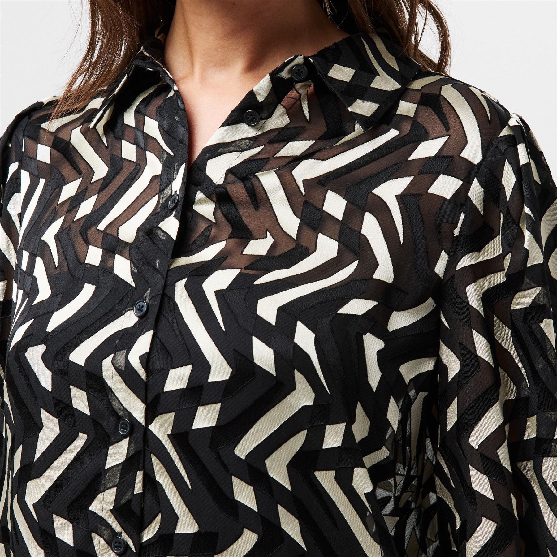 French Connection Diandra Satin Devore Long Sleeve Blouse