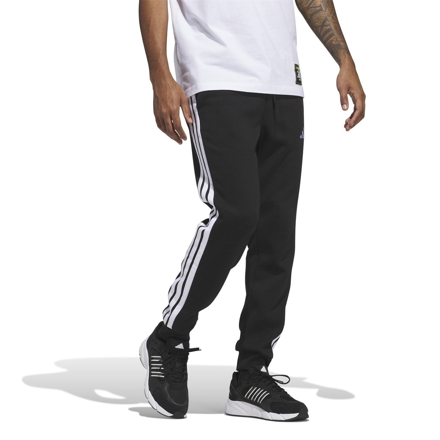adidas Fleece Tapered Cuff 3 Stripes Joggers M
