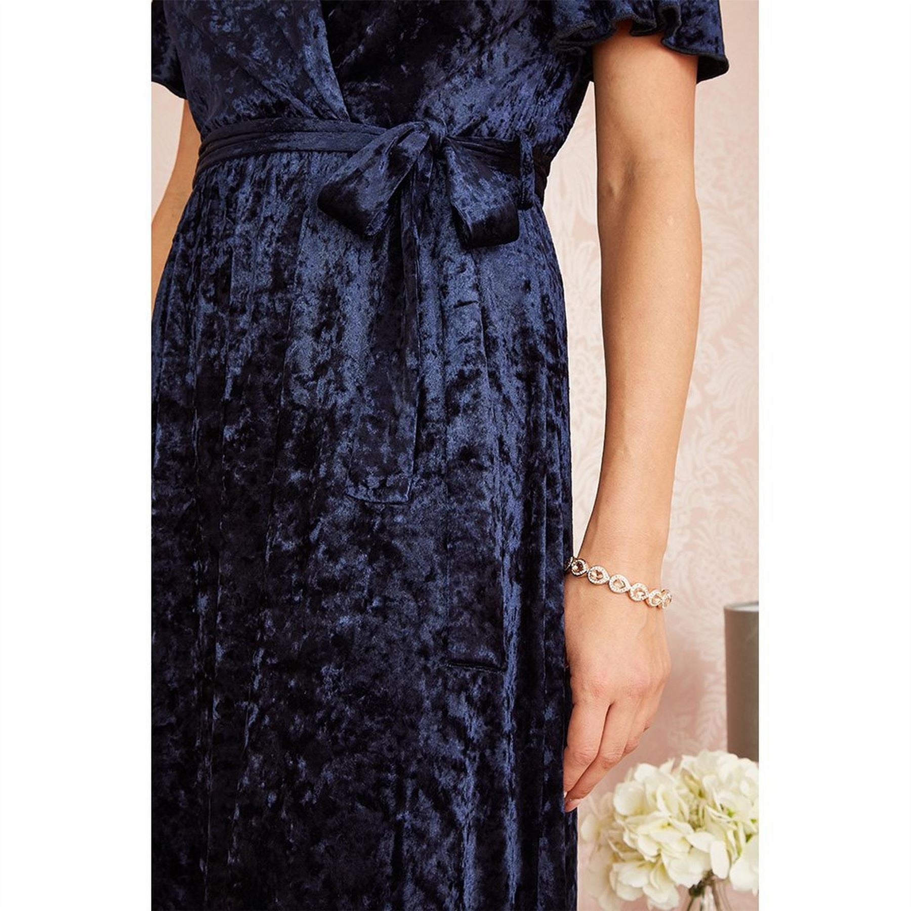 Yumi Velvet Wrap Over Midi Dress