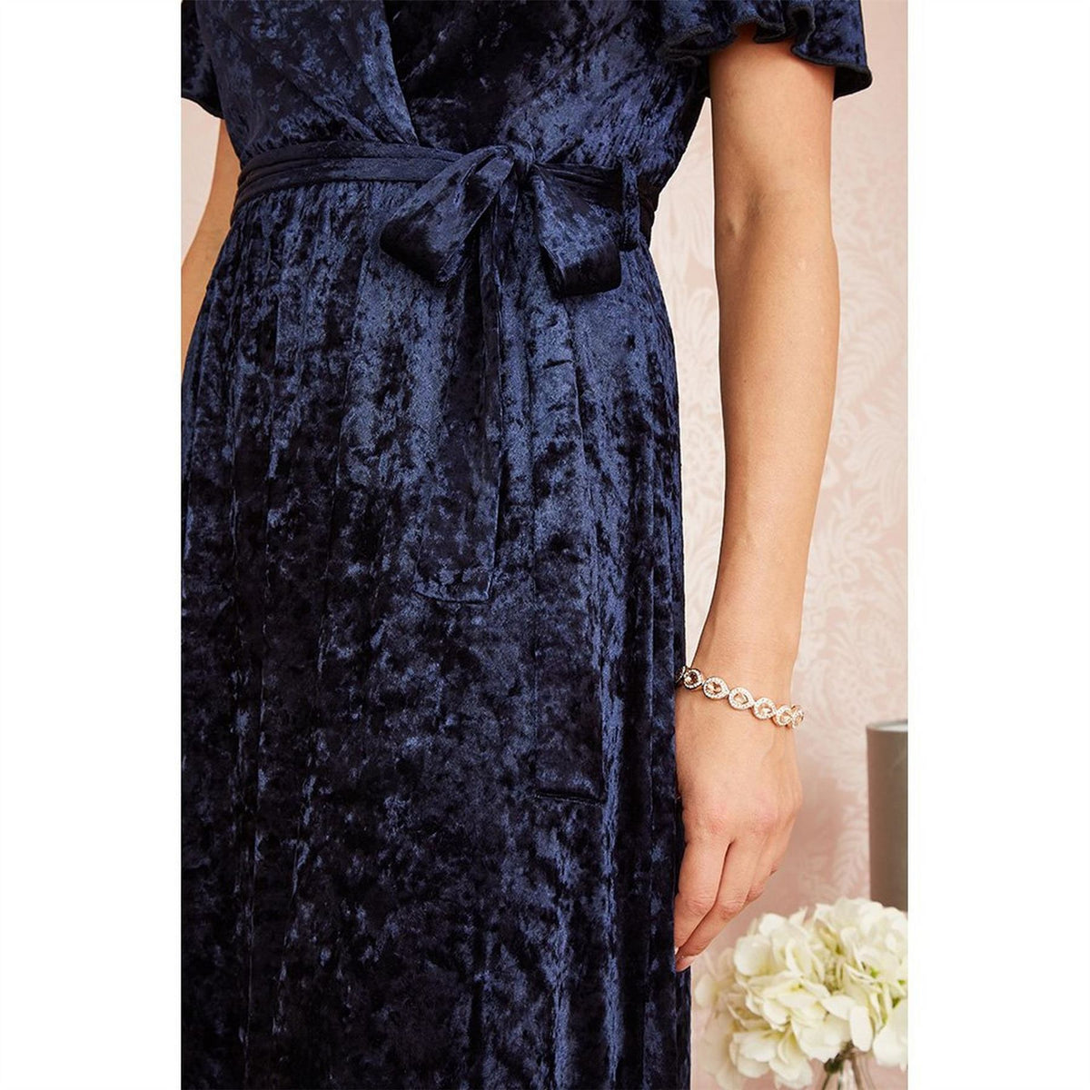 Yumi Velvet Wrap Over Midi Dress