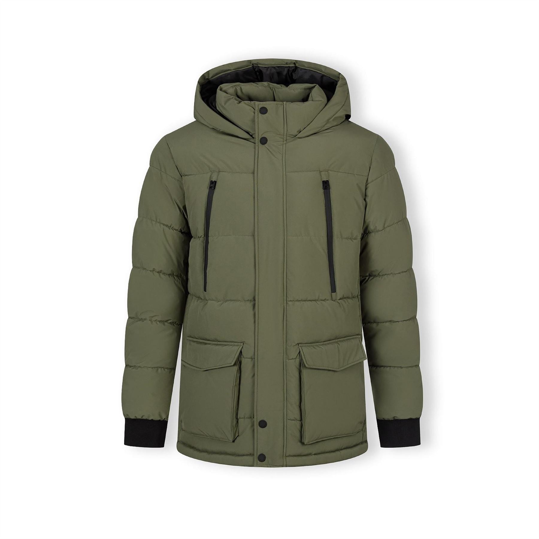 Minoti Men Long Jacket Fleece Lined Zip Pockets Khaki