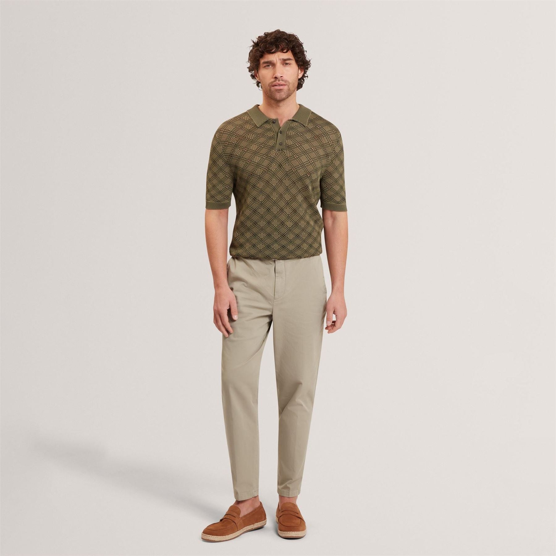 Ted Baker Geometric Open Knit Short Sleeve Polo