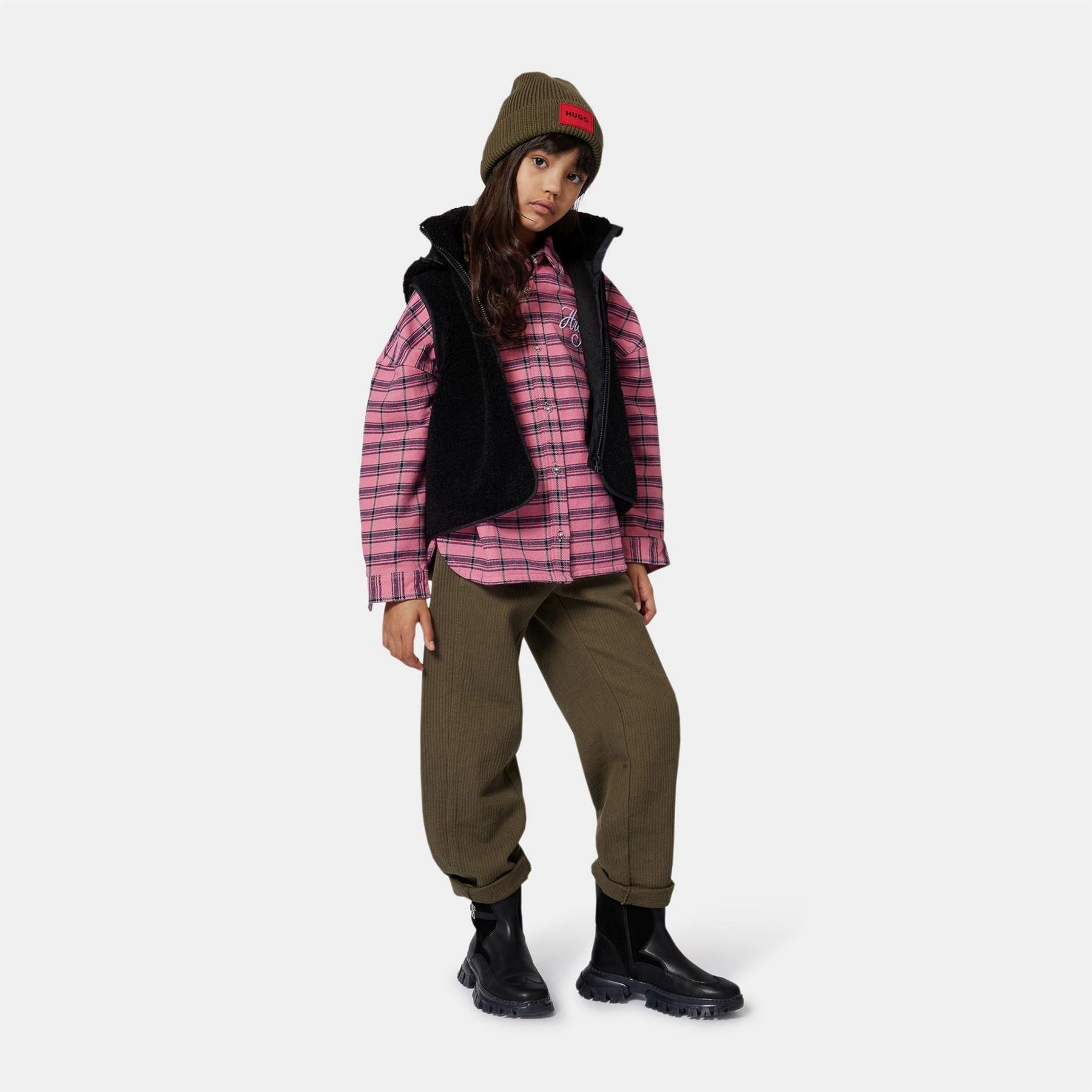 Hugo Ribbed Patterned Junior Beanie with Bold Logo