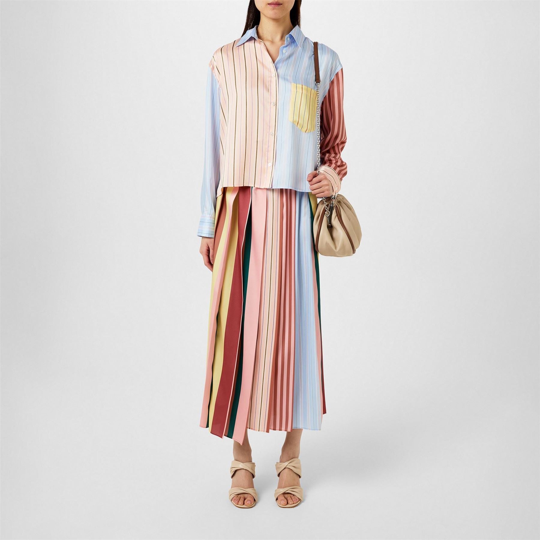 Weekend Max Mara Fagus Pleated Stripe A Line Skirt