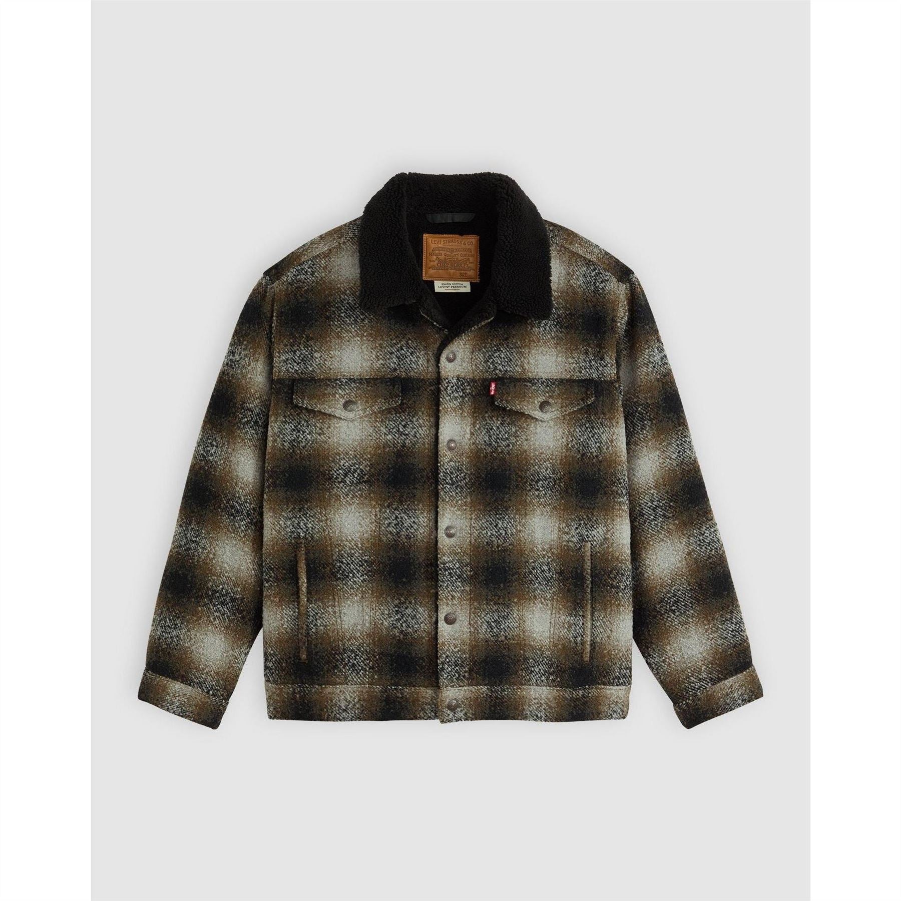 Levis Relaxed Fit Solid Patterned Sherpa Denim Jacket with Chest Pocket