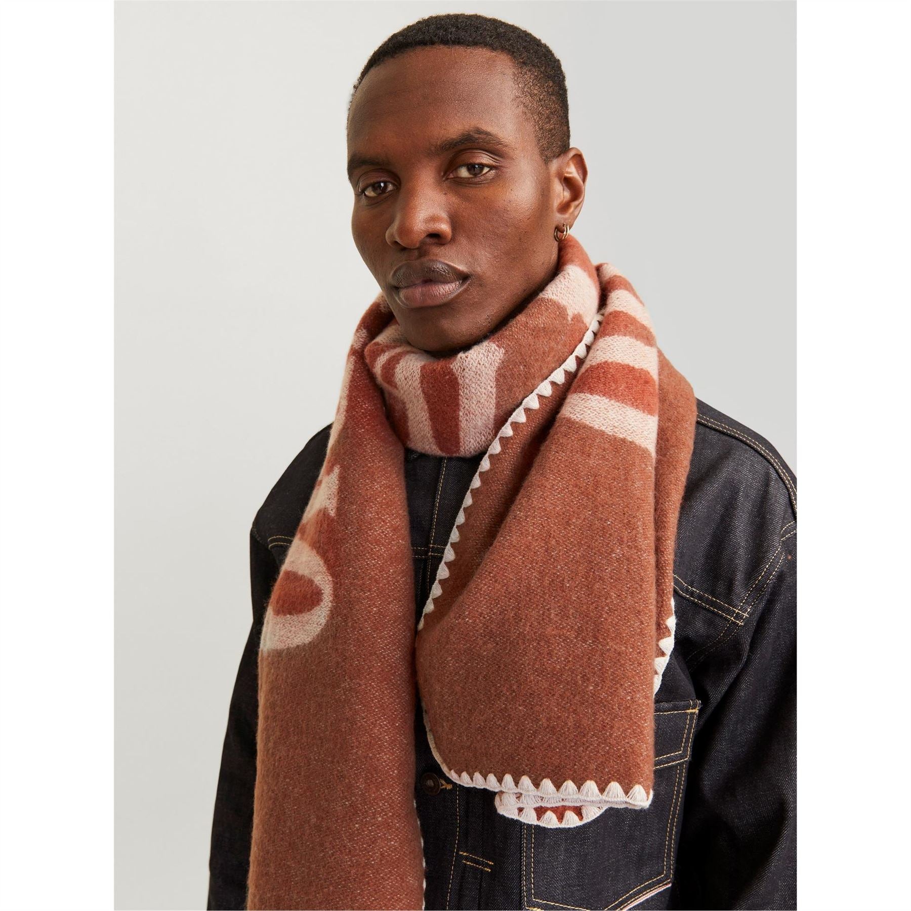 Jack and Jones Solid Oblong Scarf with Crochet Detail