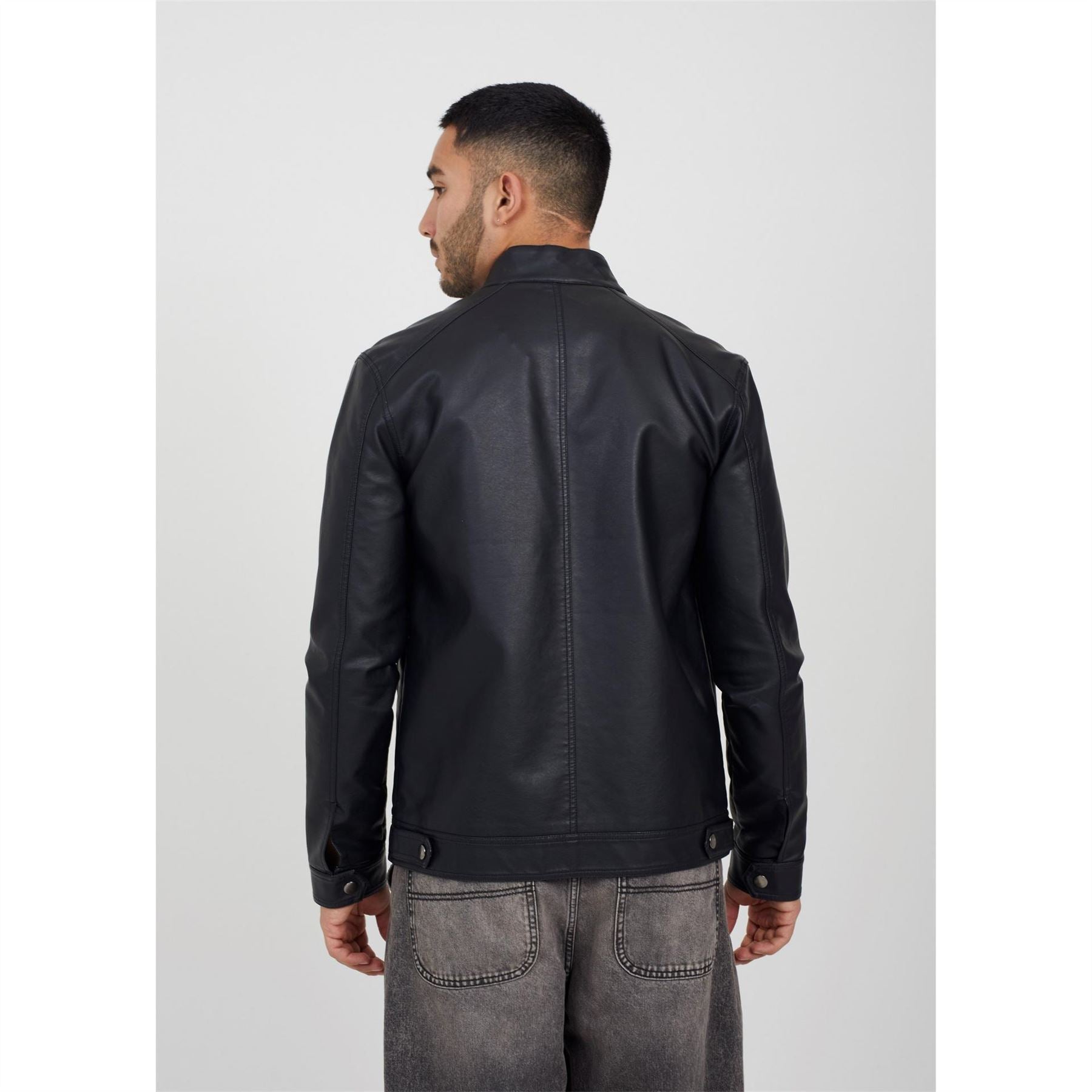 Brave Soul Faux Leather Jacket With Chest Pockets