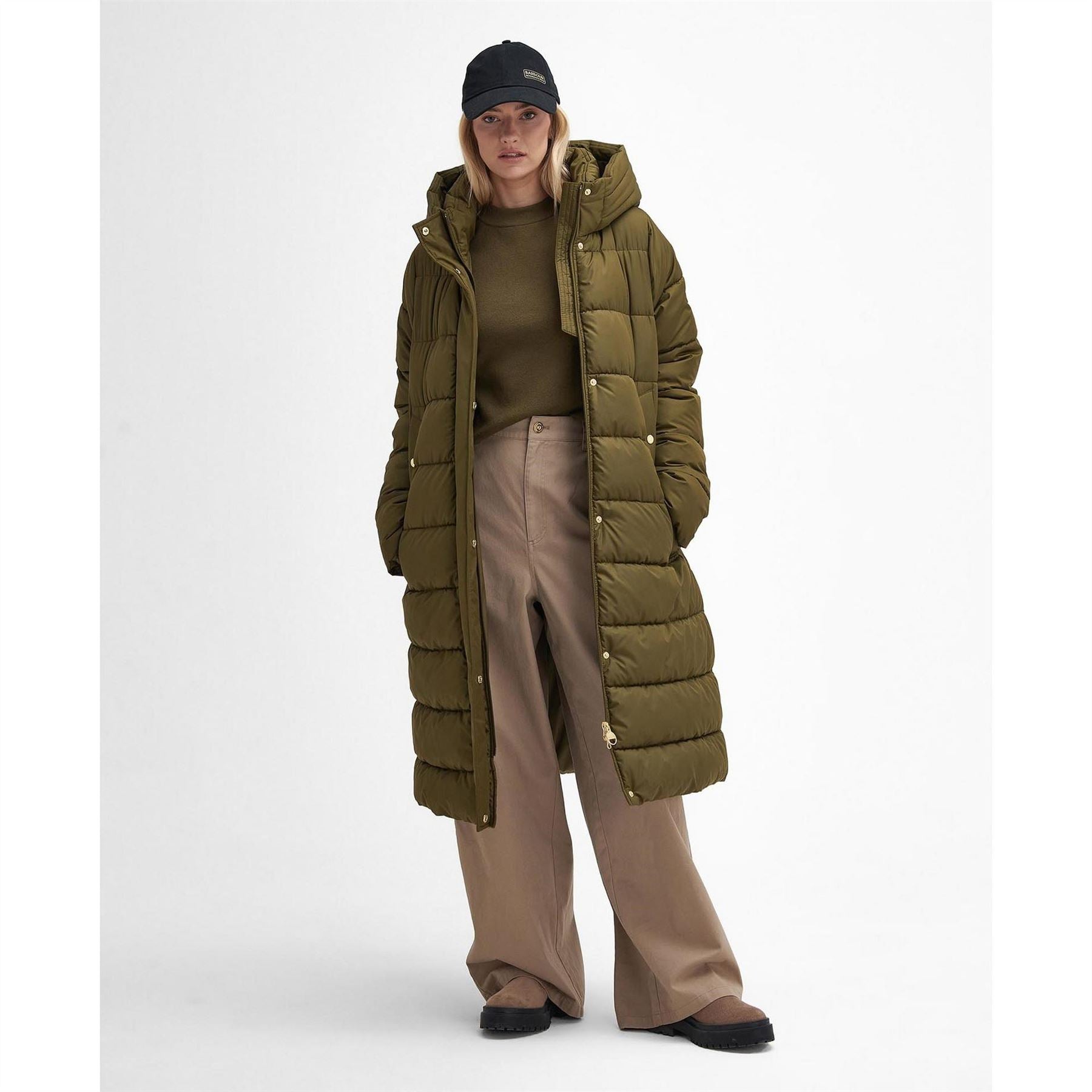 Barbour International Barron Quilted Funnel Collar Long Puffer Jacket