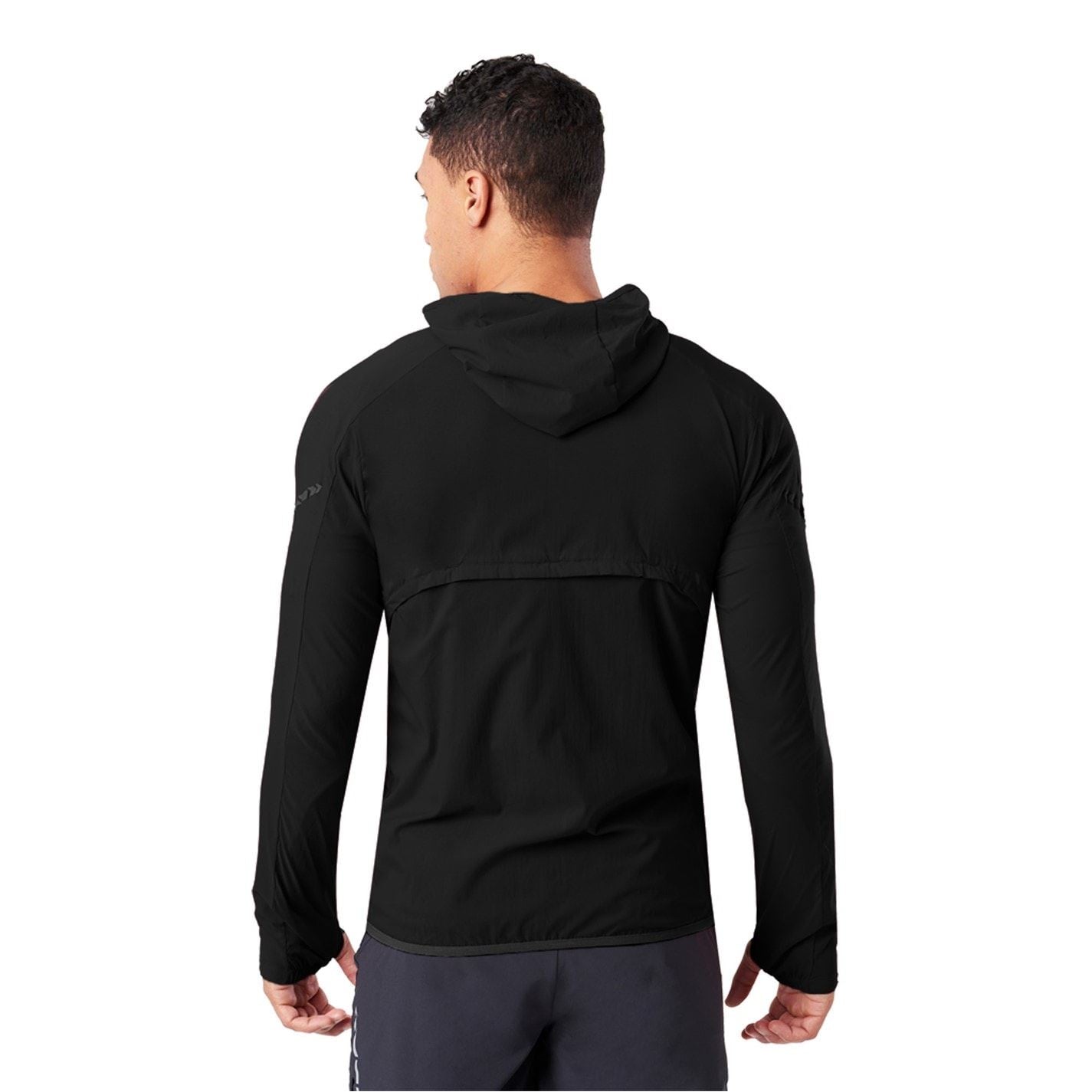 Nathan Stealth Solid Patterned Hooded Windbreaker with Zipped Pocket and Reflective Ribbon