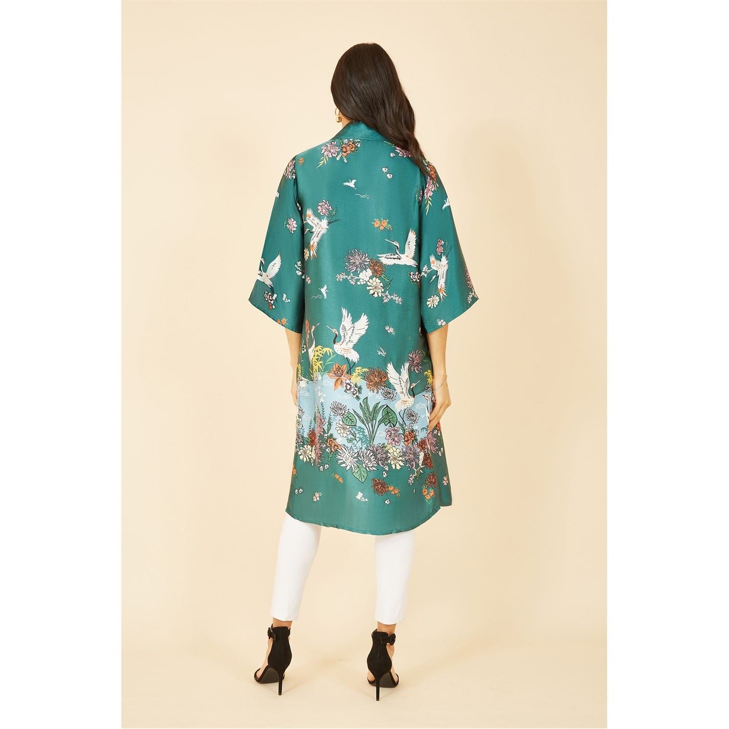 Yumi Satin Crane Border Kimono