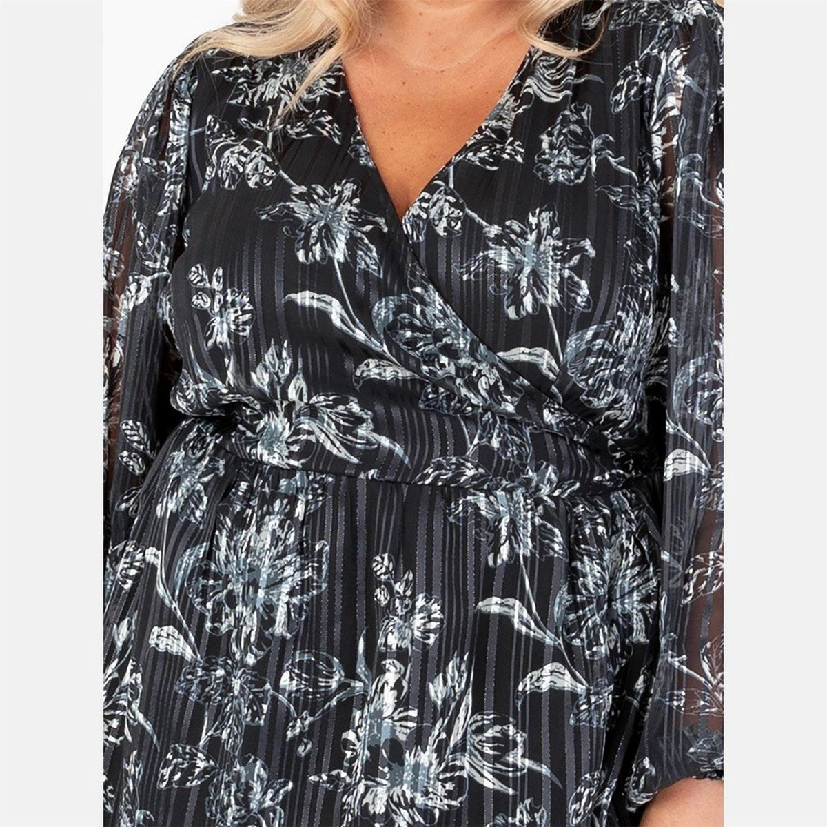 Lovedrobe Monochrome Floral Maxi Sleeve Wrap Top