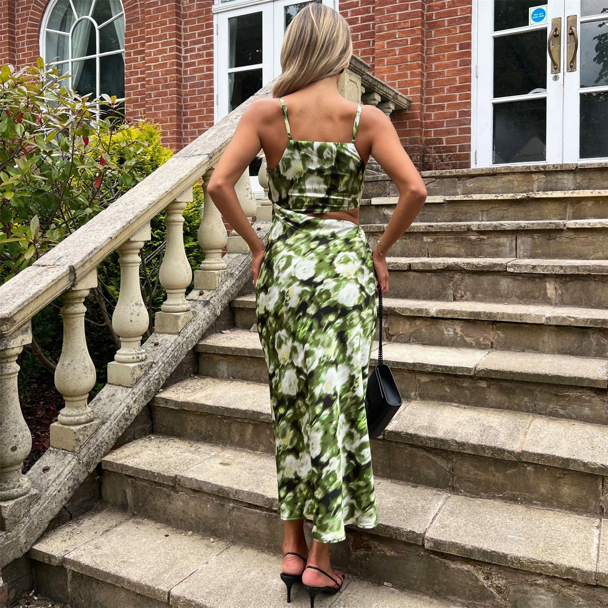 AX Paris Printed Asymmetric Cut Out Midi Dress