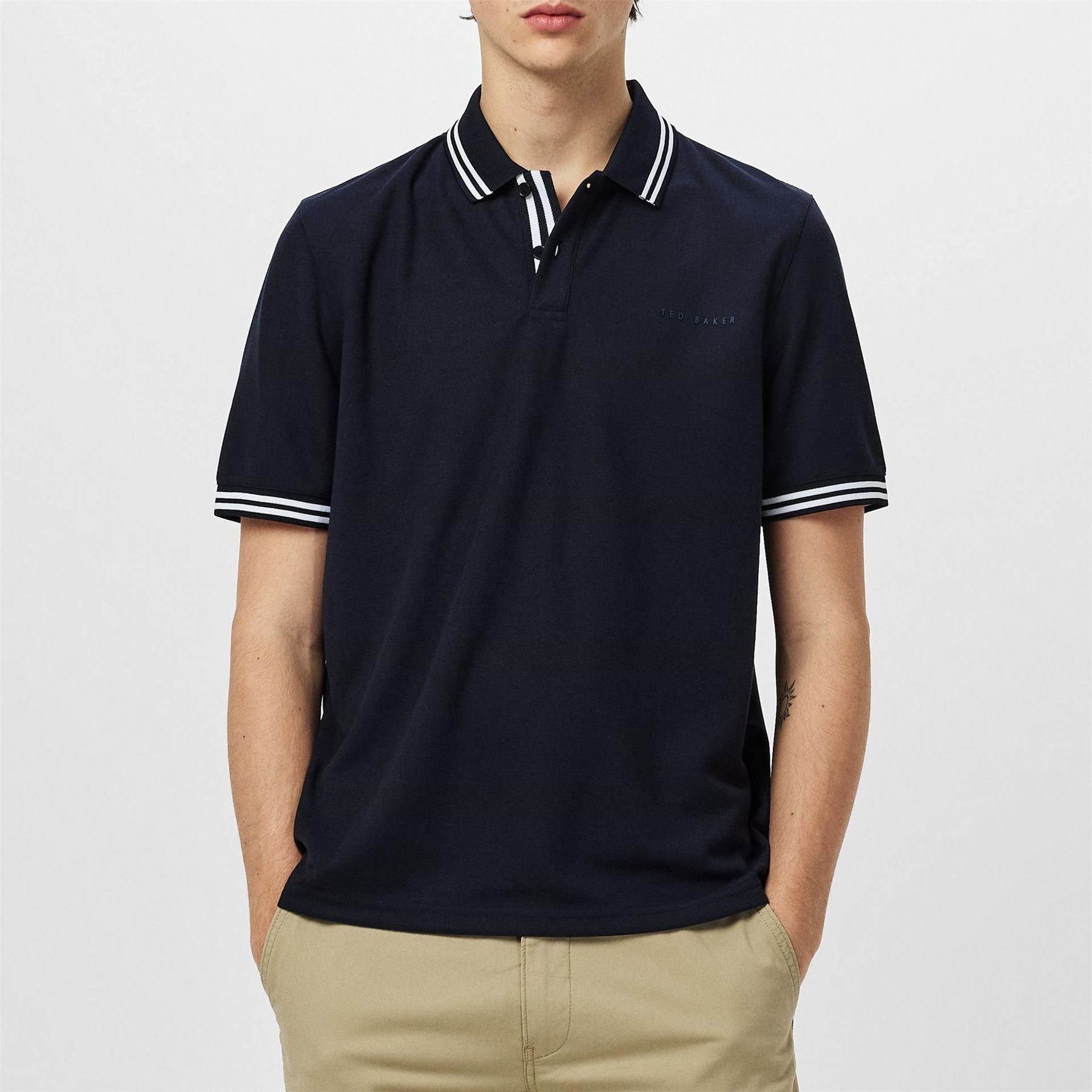 Ted Baker Striped Trim Short Sleeve Polo Shirt