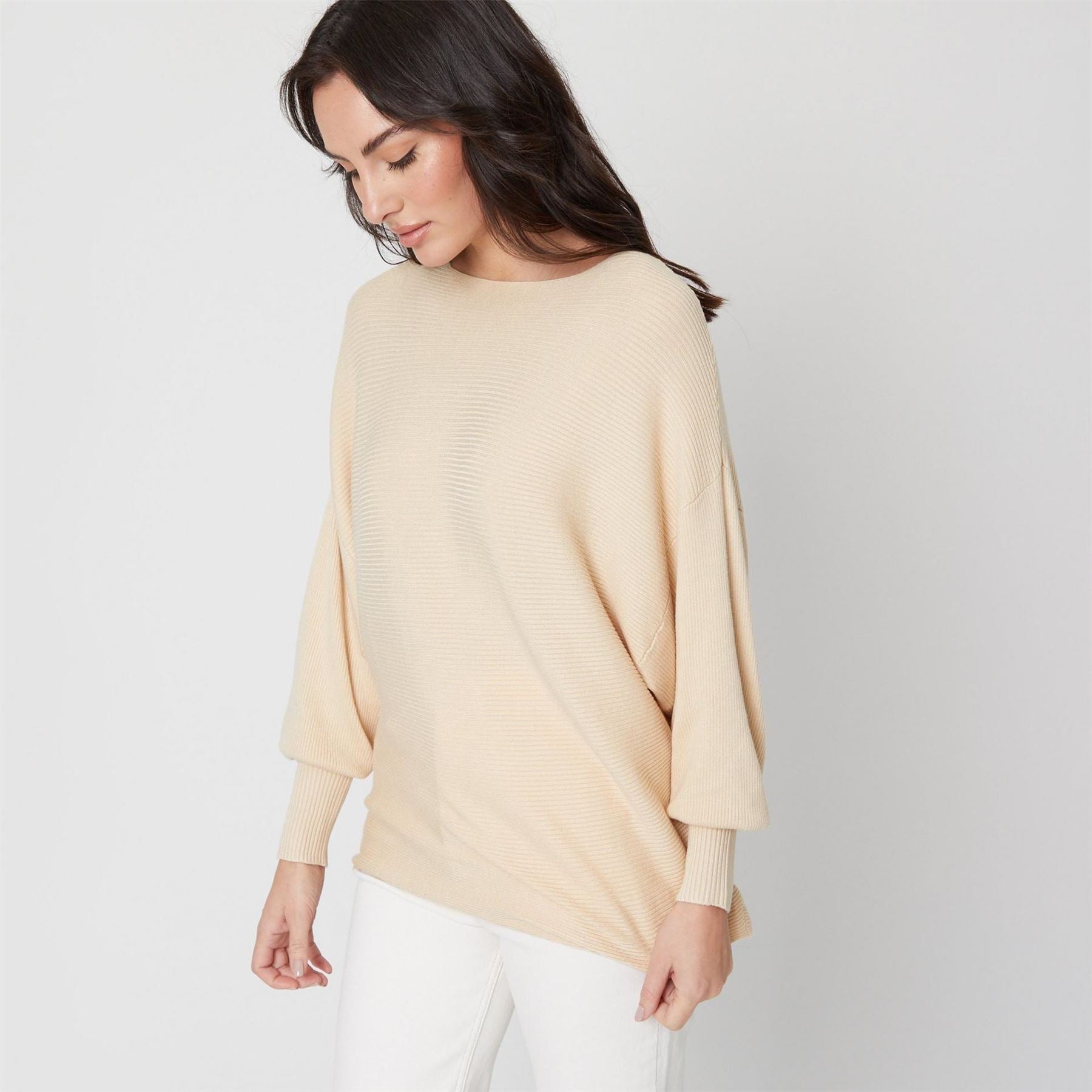 Be You Batwing Boat Neck Three Quarter Sleeve Sweater