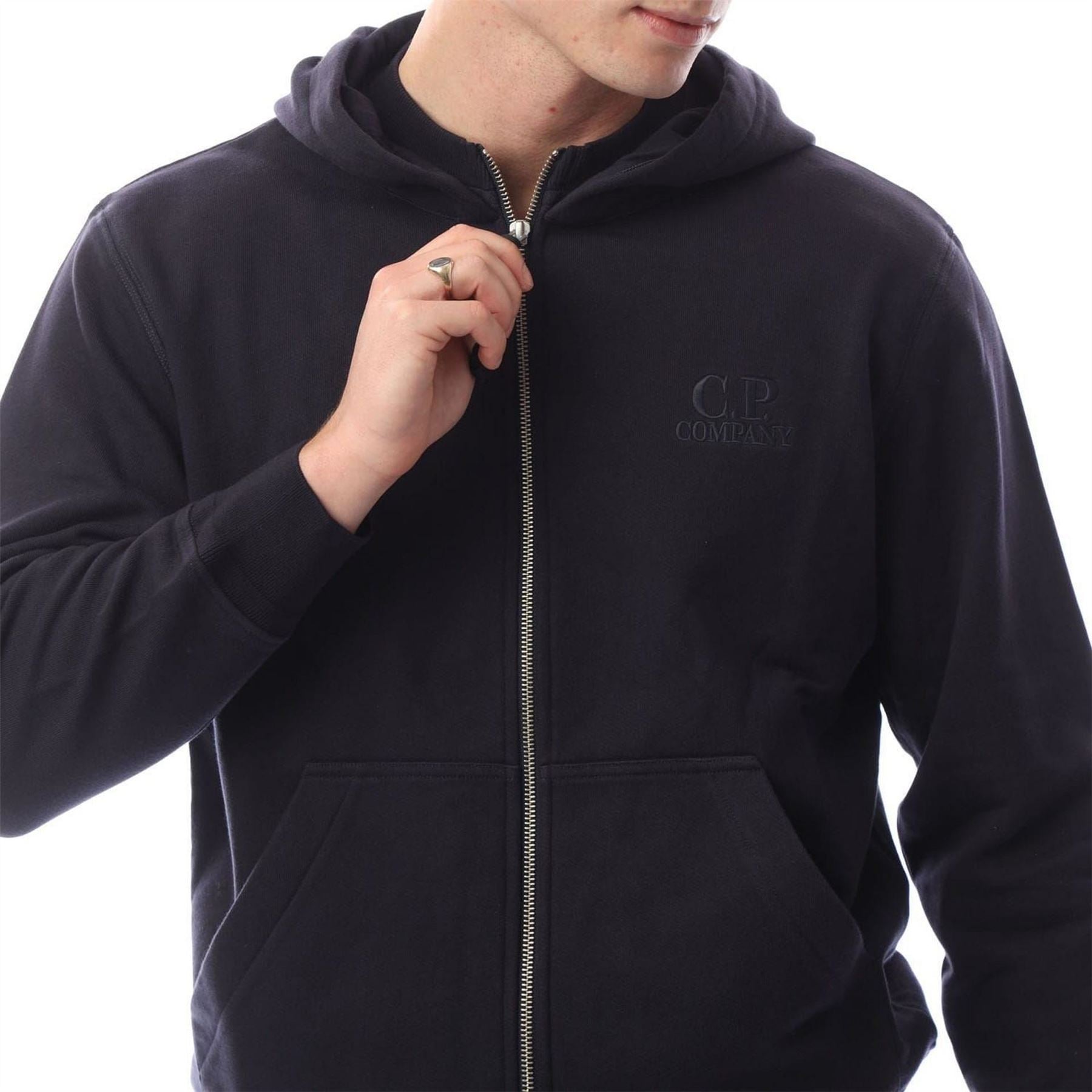 CP Company Raised Fleece Logo Full Zip Hoodie