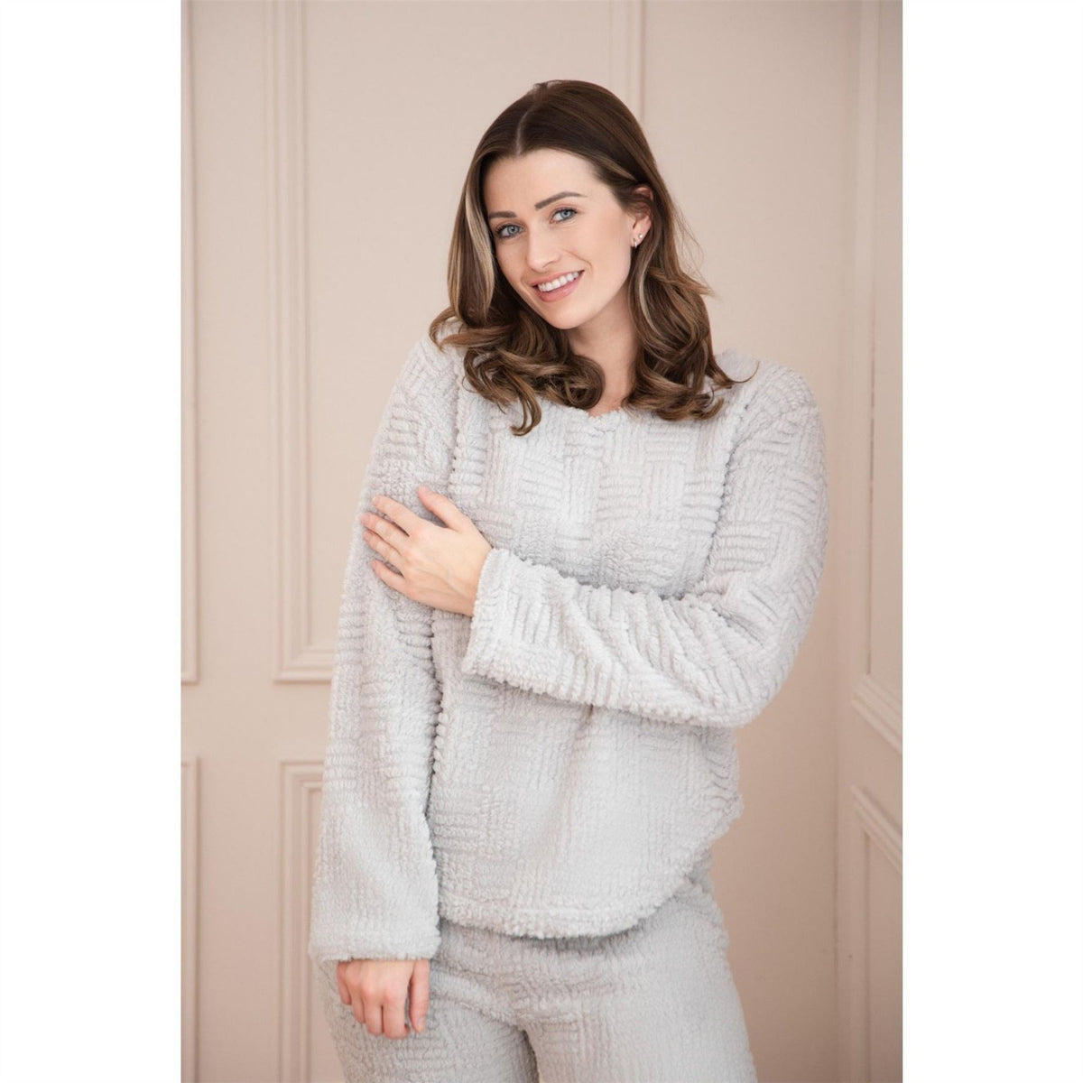 Camille Supersoft Textured Fleece Pyjamas With A Woven Pattern  And  Rope Detailing