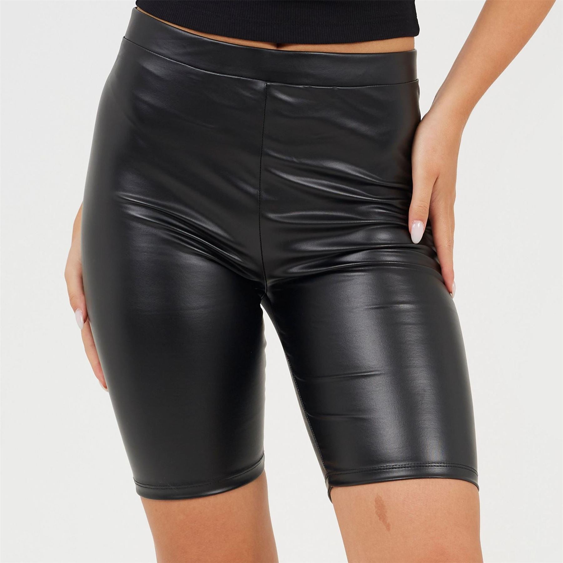 Brave Soul Womens Black Faux Leather Cycling Shorts