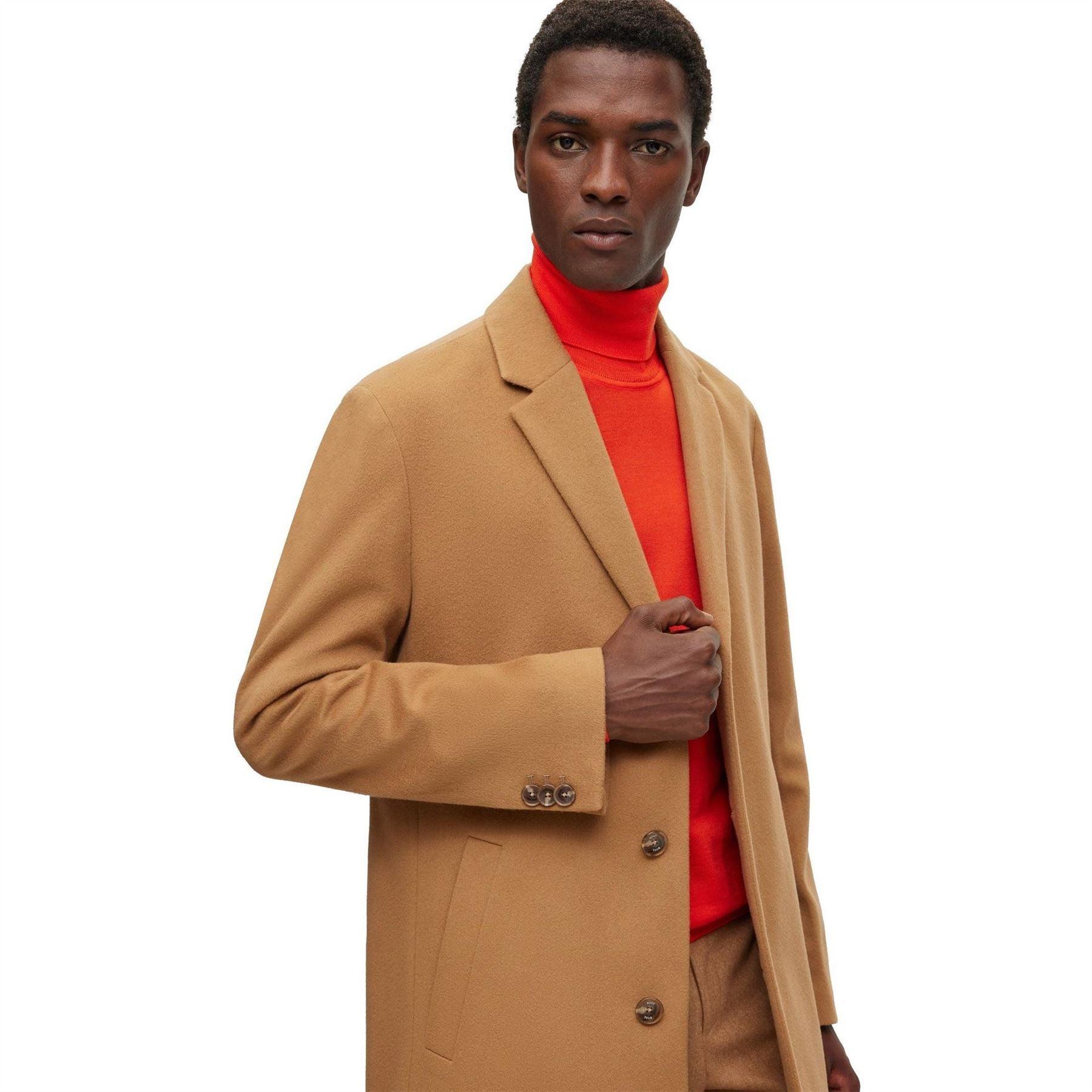 Boss Hyde Solid Patterned Lapel Collared Trench Coat