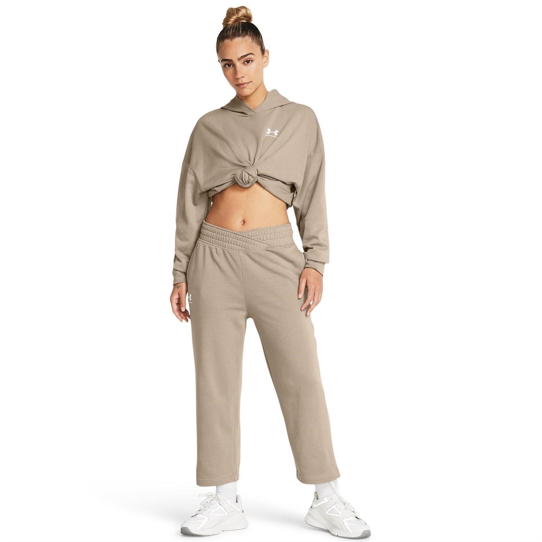 Under Armour Rival Terry Cropped Wide Leg Open Hem Jersey Jogger