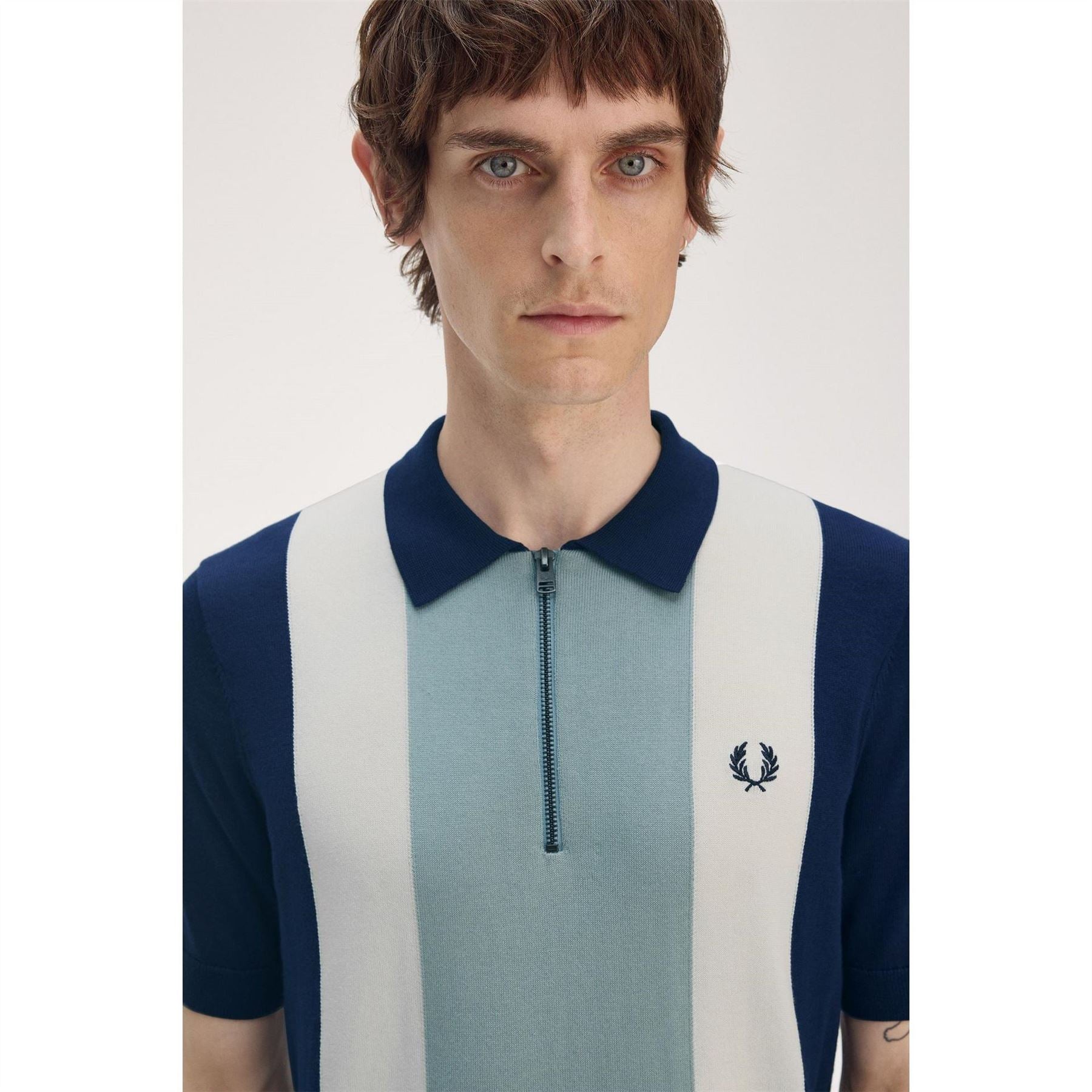 Fred Perry Vertical Stripe Zipped Short Sleeve Polo Shirt