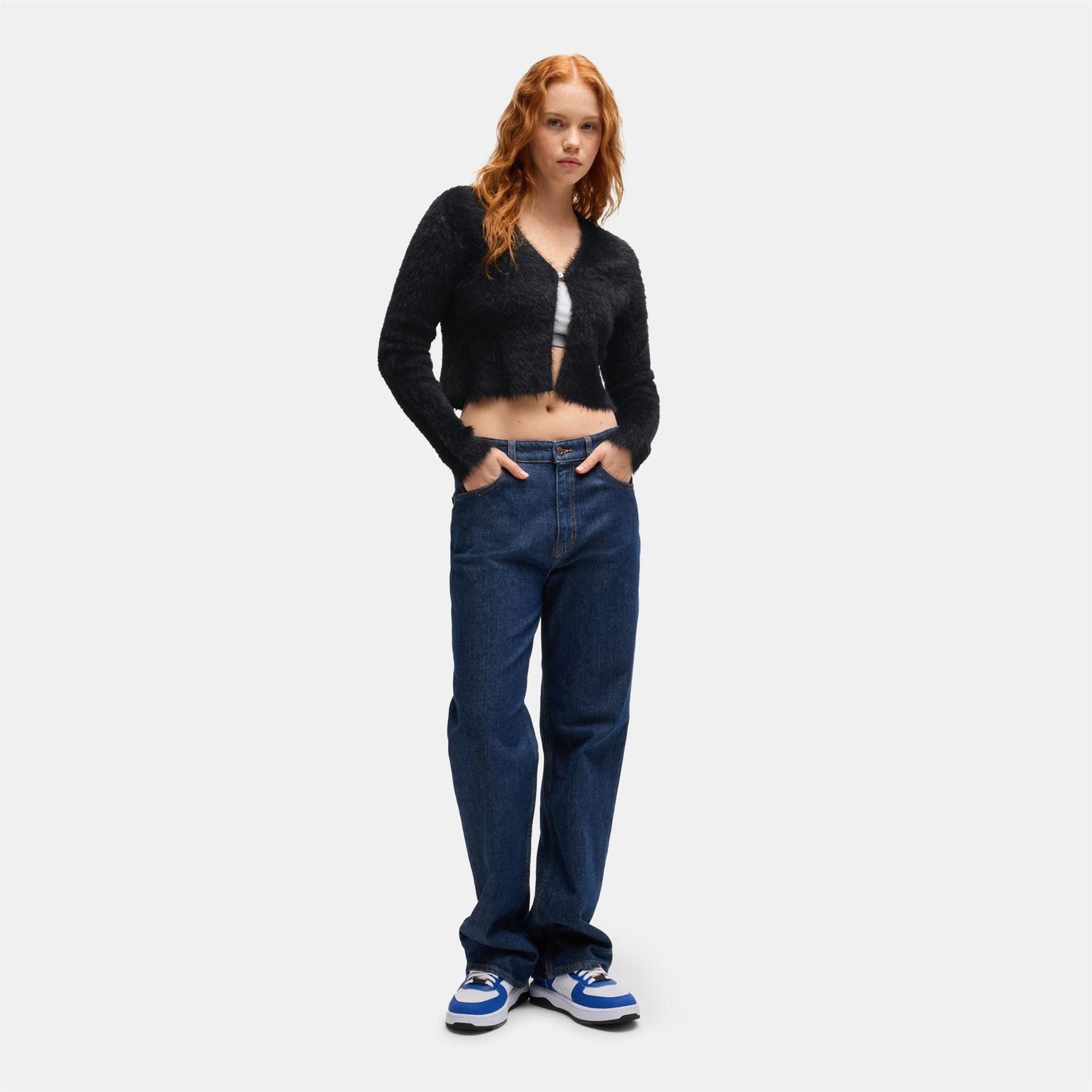 Hugo Cropped V-Neck Relaxed Fit Sweater