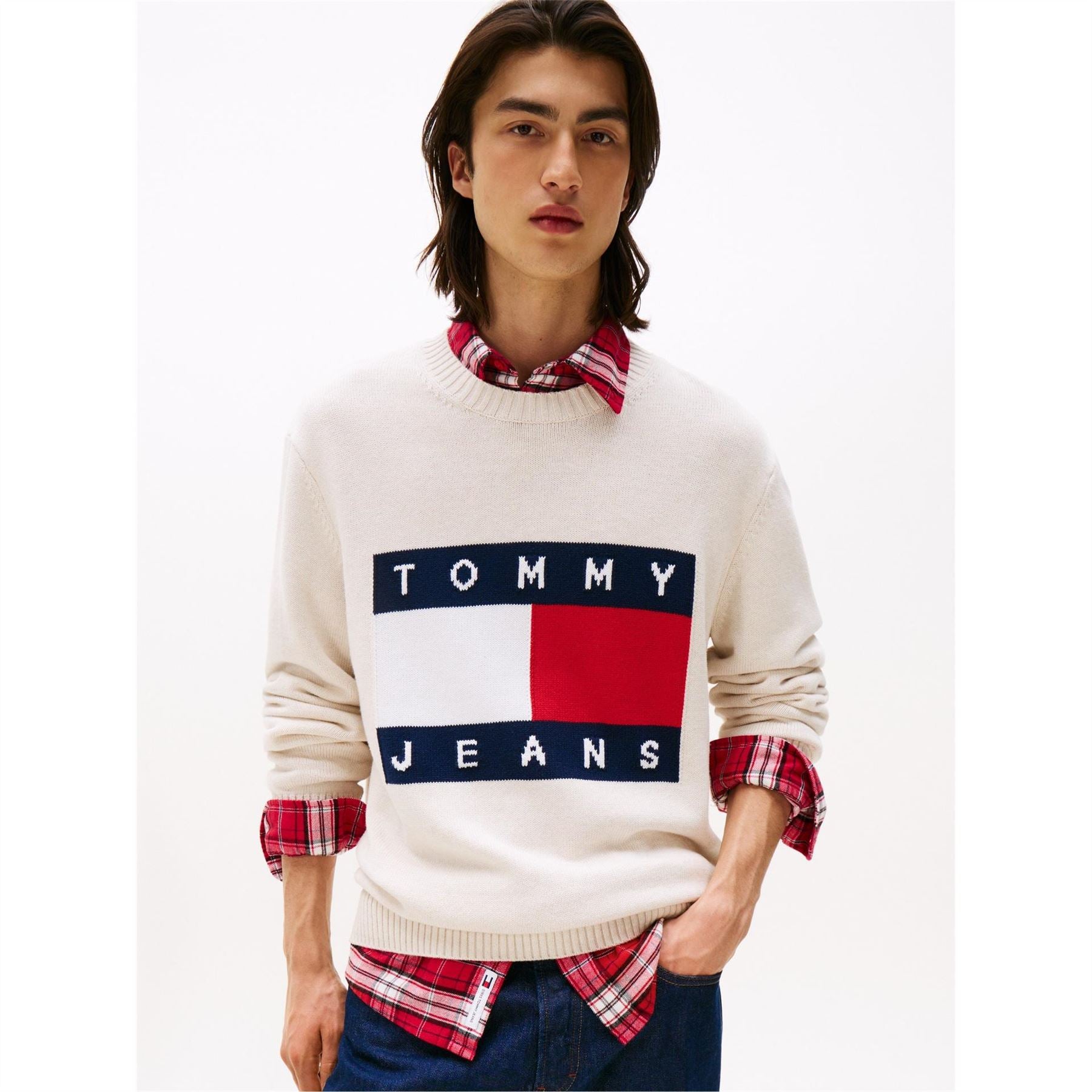Tommy Jeans Flag Graphic Rib Crew Neck Long Sleeve Sweater