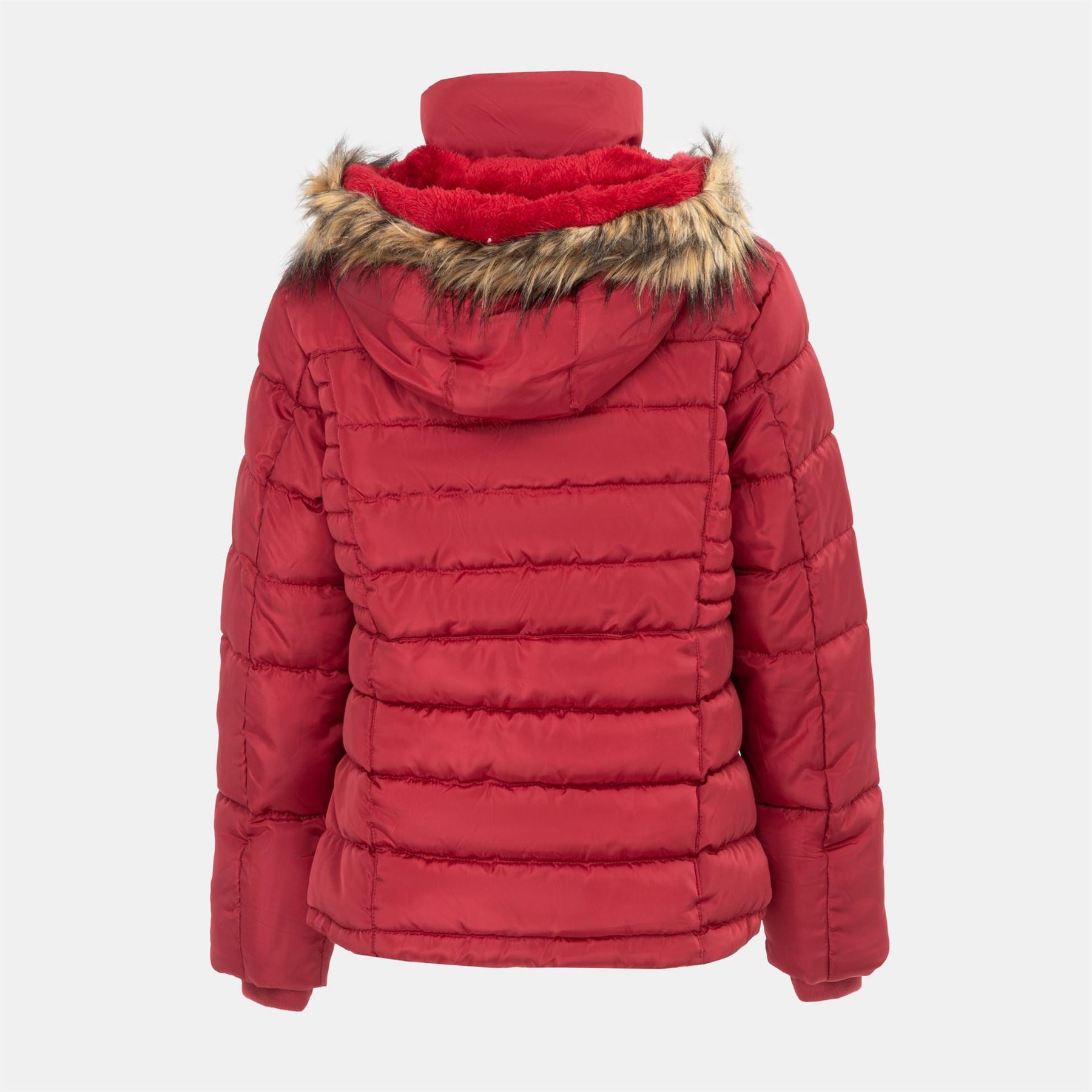 I Saw It First Solid Patterned Hooded Snap Button Fur Trim Ribbed Cuff Parka Jacket