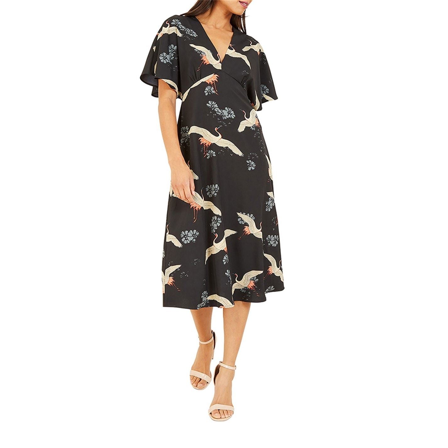 Yumi Crane Print Kimono Midi Dress