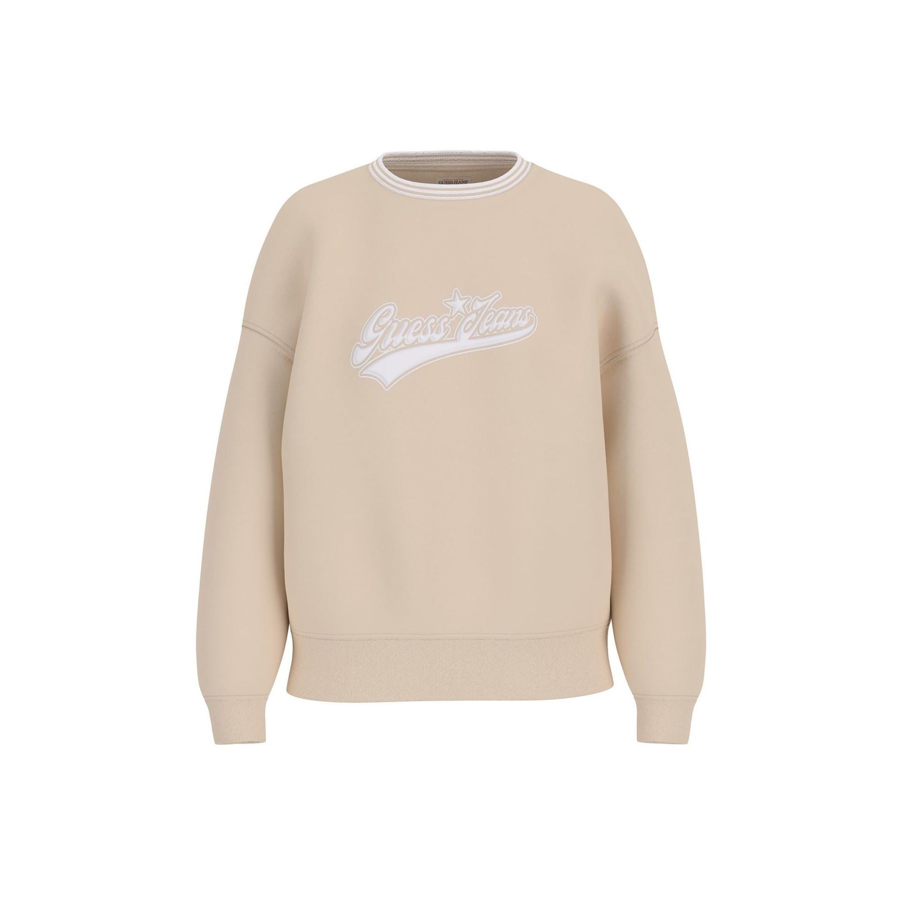 Guess Embroidered Lacoste Lettering Crew Neck Long Sleeve Sweatshirt
