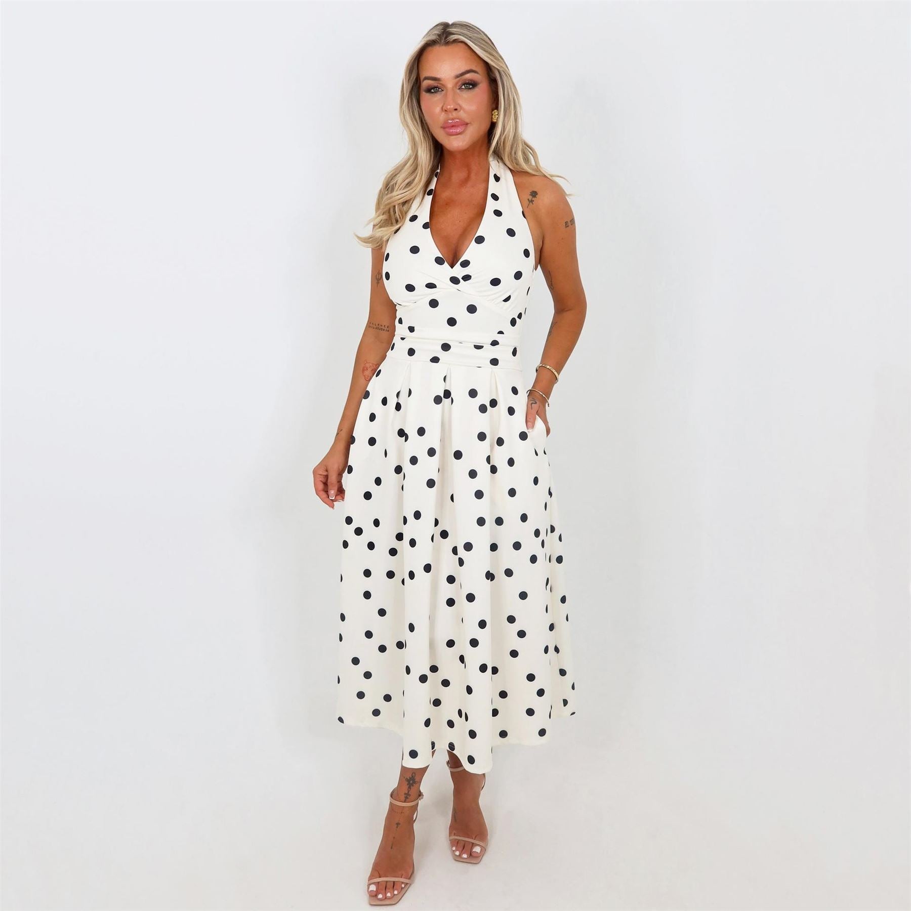 AX Paris And Black Polka Dot Tie Halter Neck Midi Dress