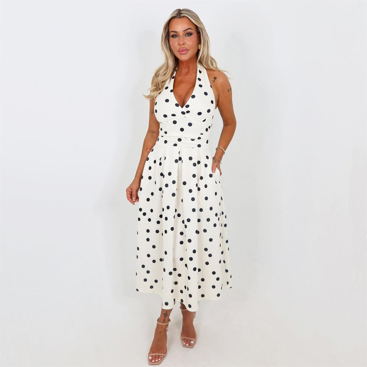 AX Paris And Black Polka Dot Tie Halter Neck Midi Dress