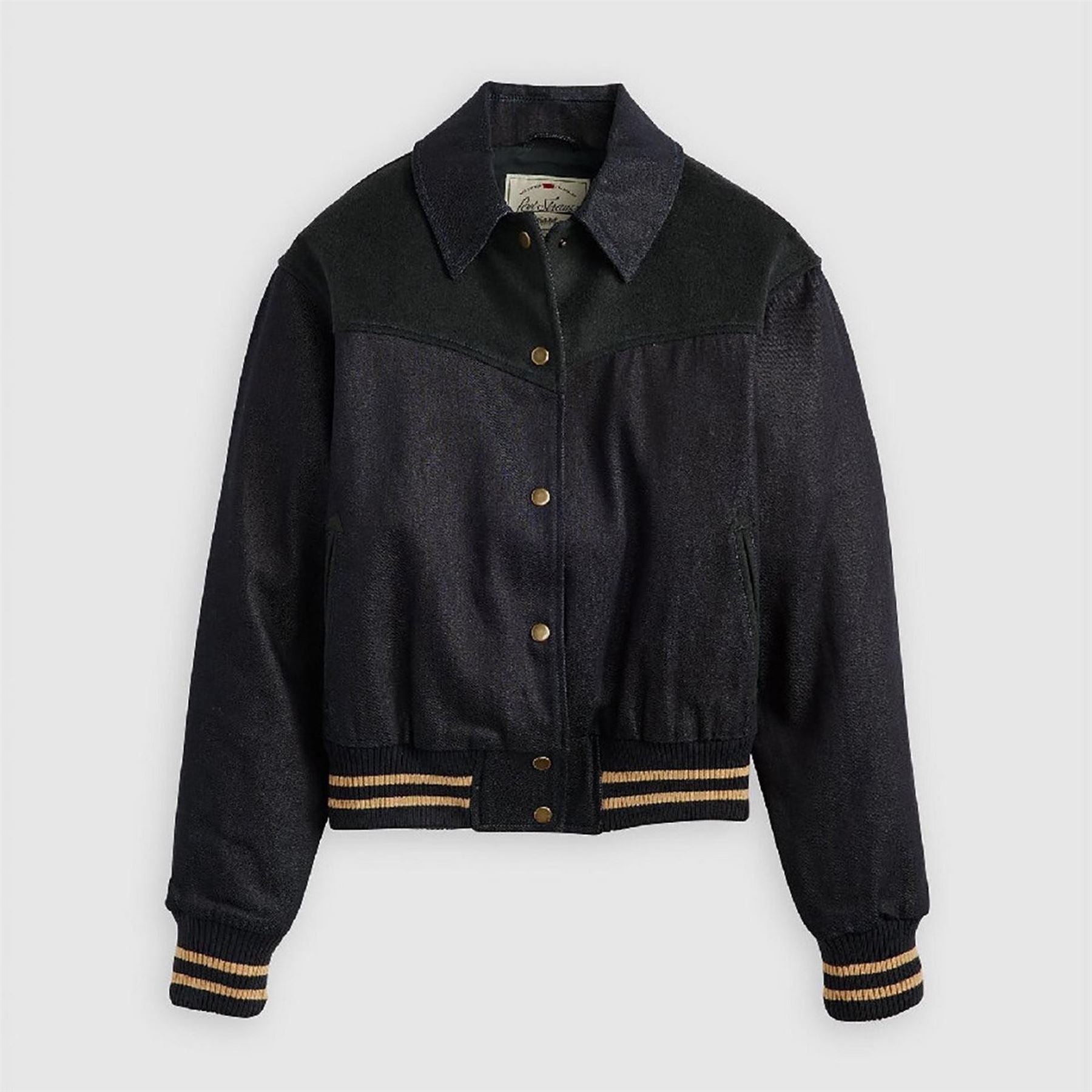 Levis Lennox Solid Patterned Snap Button Ribbed Cuff Varsity Jacket