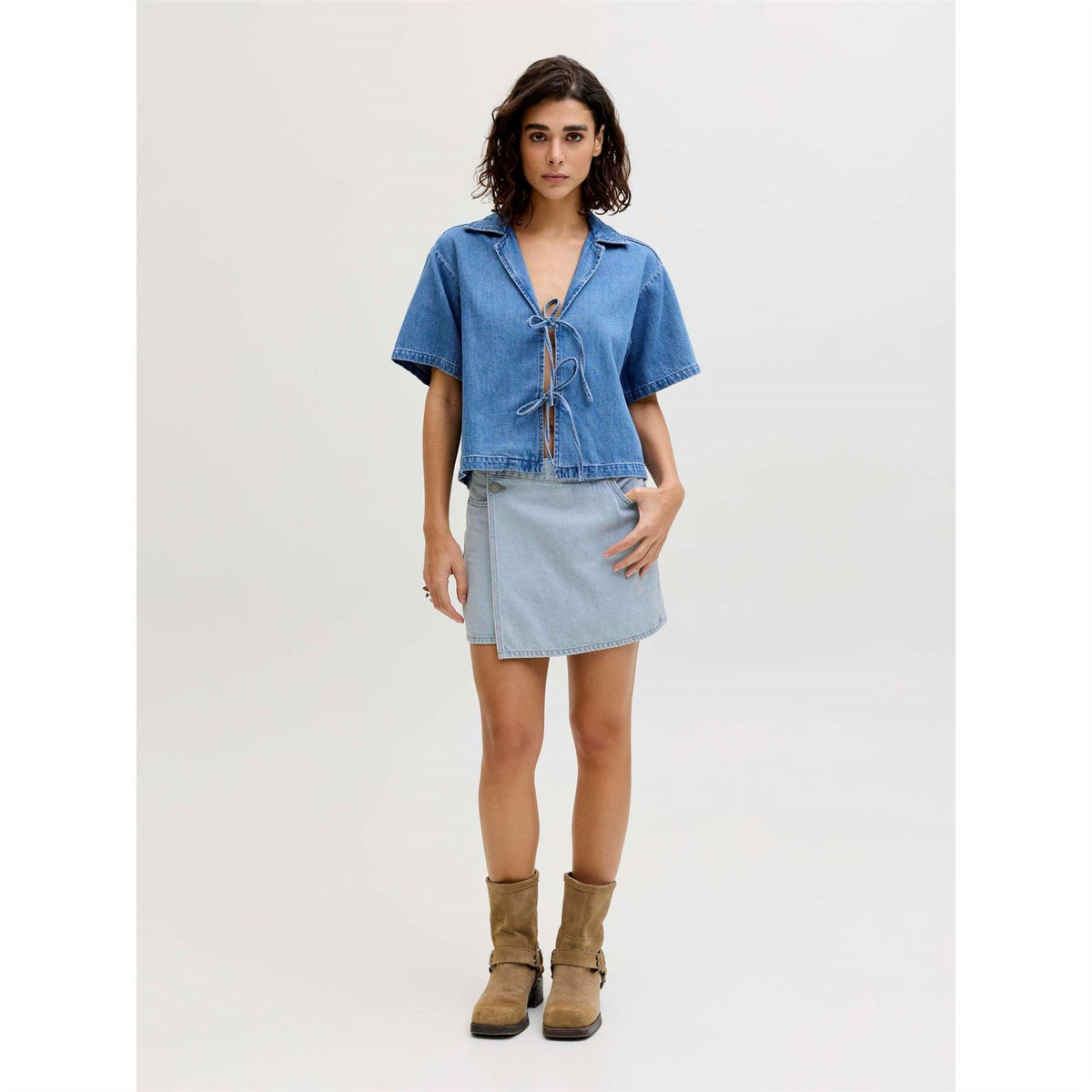 JJXX Greta High Waist Denim Wrap Shorts