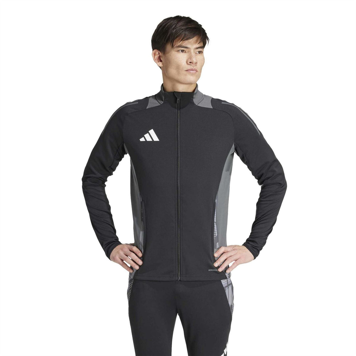 adidas Geometric Patterned Track Jacket with Zipped Pocket and Three Bar Logo