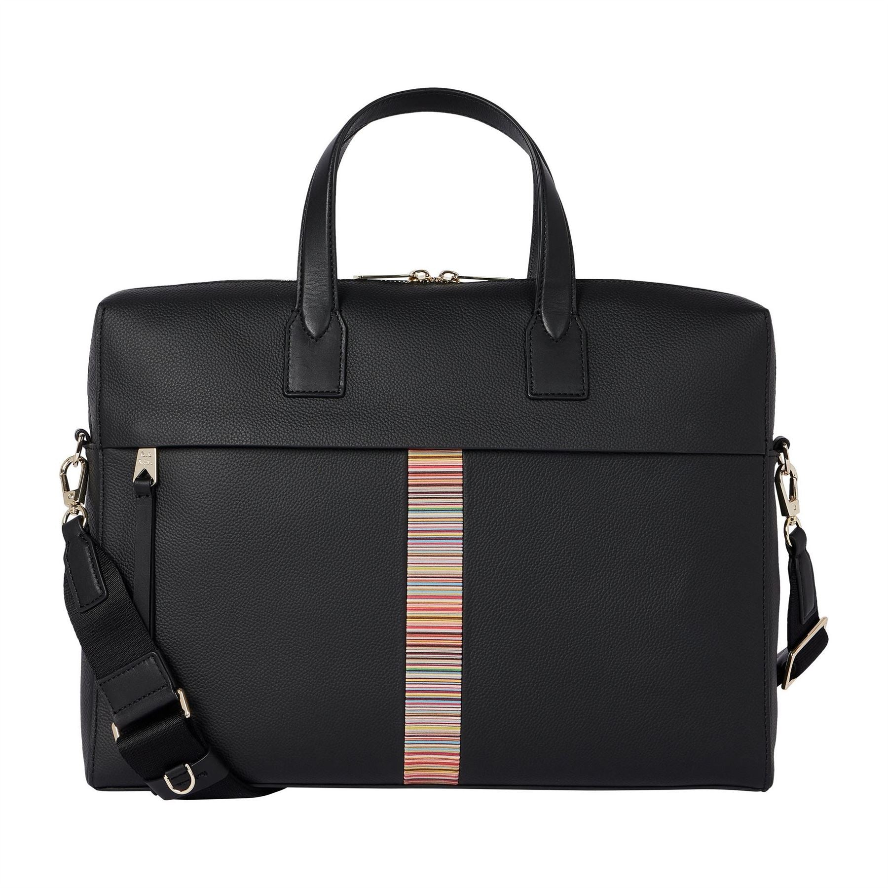 Paul Smith Striped Patterned Rectangle Briefcase with Gold Tone Hardware
