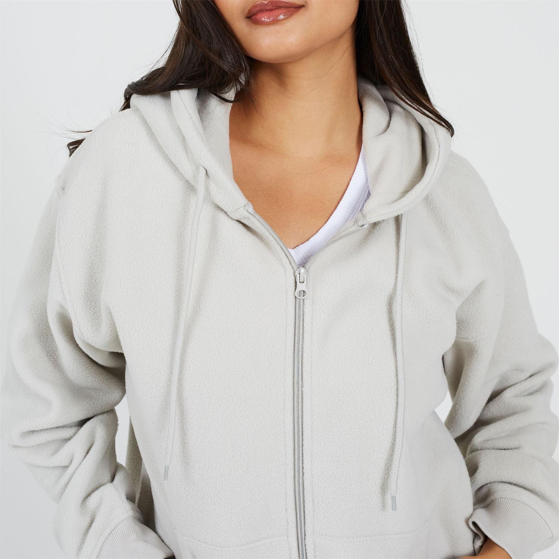Brave Soul Womens Hooded Zip Though Polar Fleece Sweatshirt