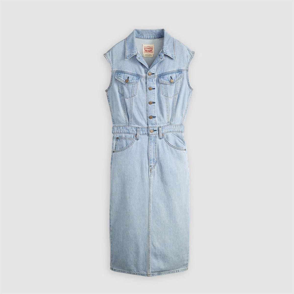 Levis Iconic Collared Neck Sleeveless Midi Shirt Dress