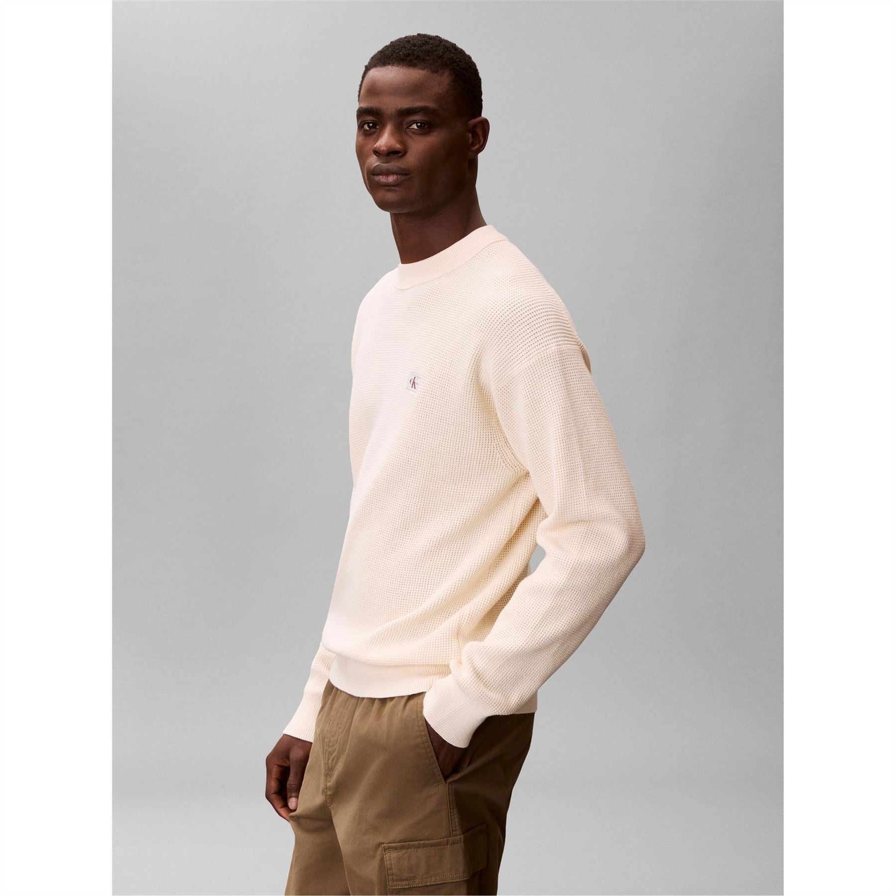 Calvin Klein Jeans Crew Neck Ribbed Collar Long Sleeve Sweater
