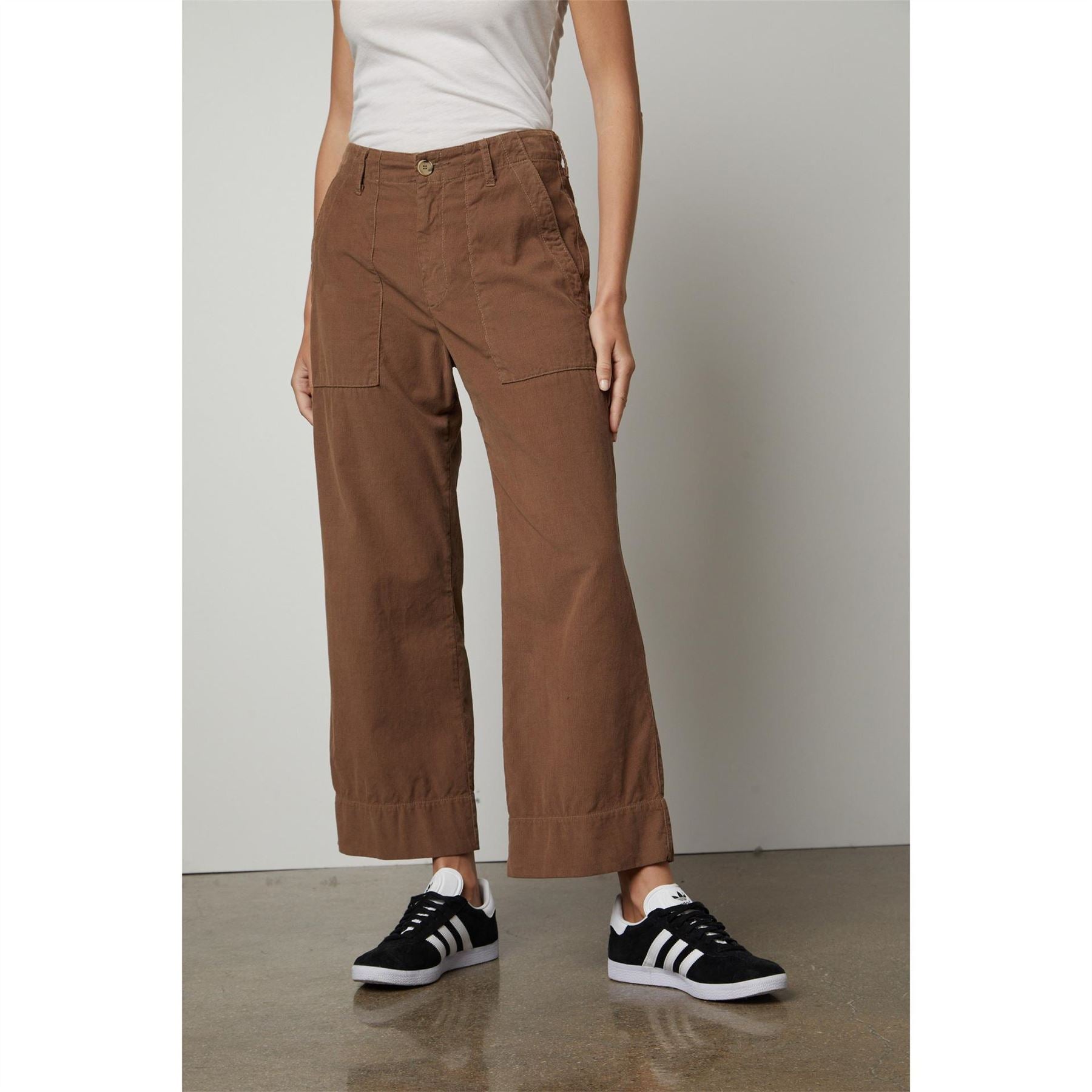 Velvet by Graham and Spencer Solid Patterned Wide Leg Five Pocket Chinos