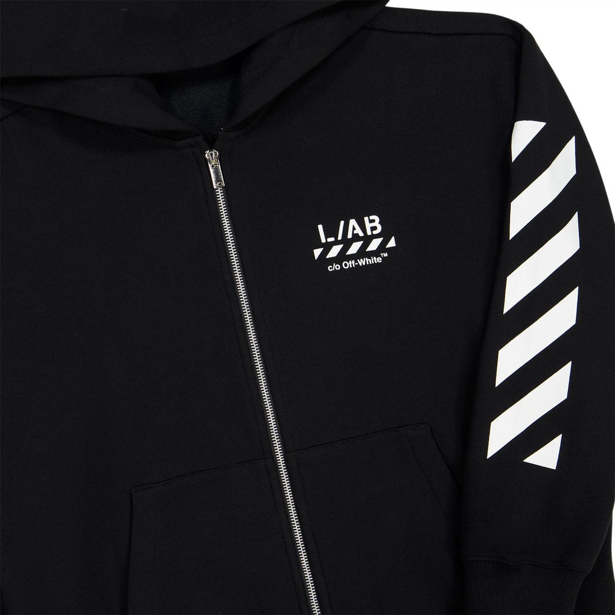 L AB Off White Small Logo Full Zip Teddy Fleece Hoodie