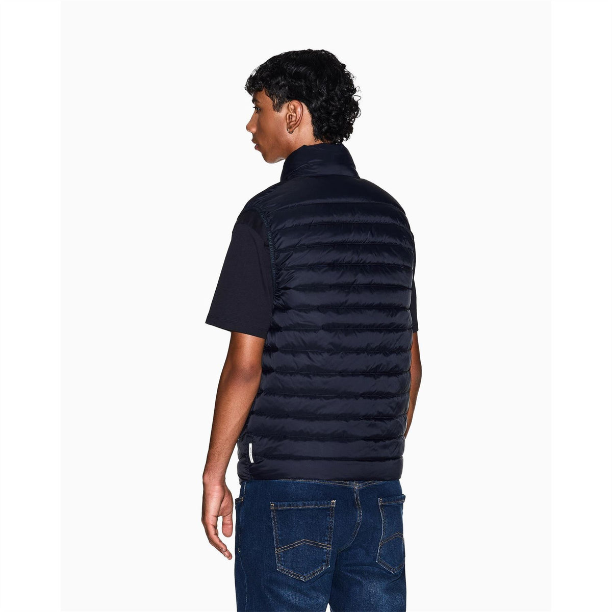 Armani Exchange Horizontal Stripe Two-Way Zipper Waist Coat with Printed Logo