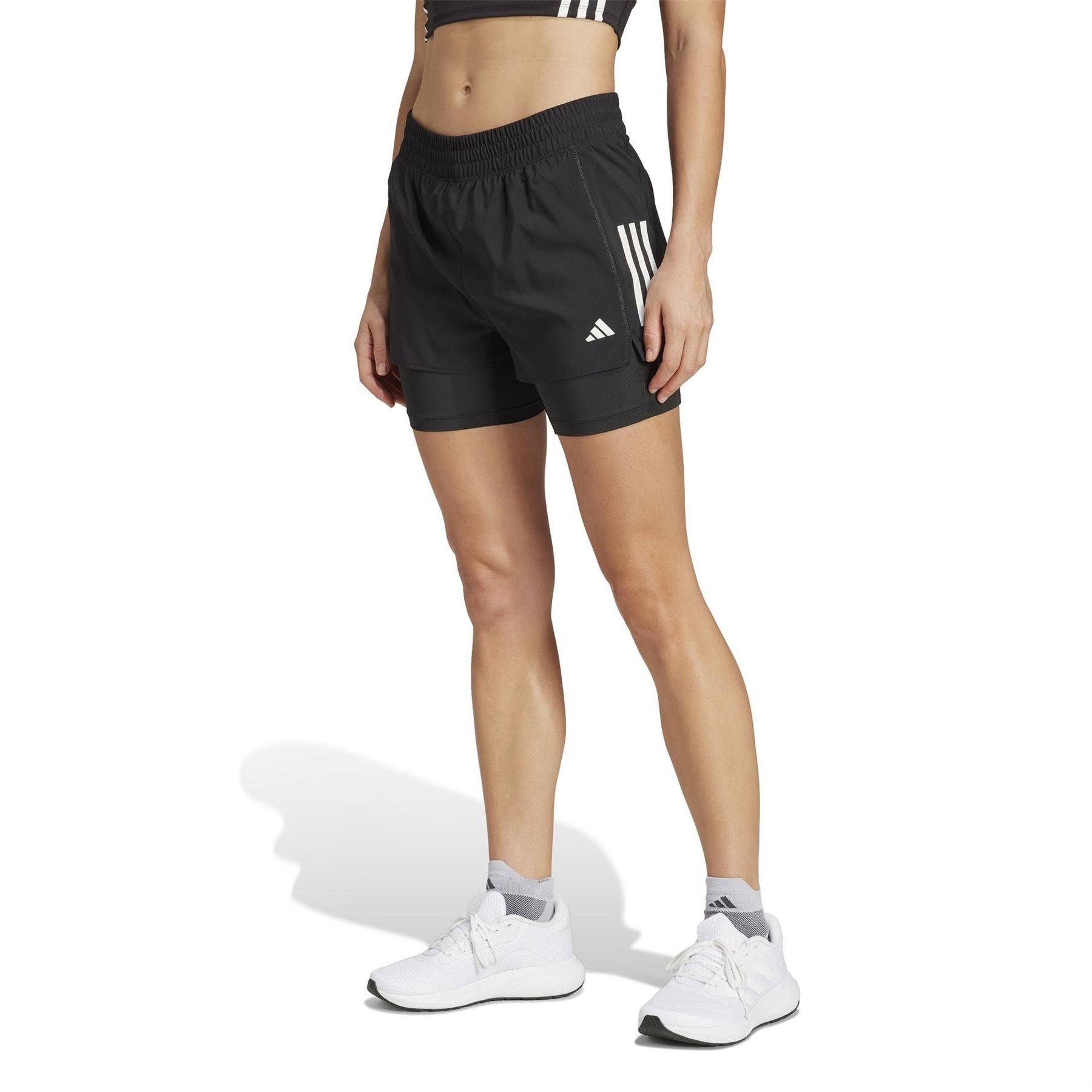 adidas Womens Own The Run 3 Stripes 2 In 1 Shorts