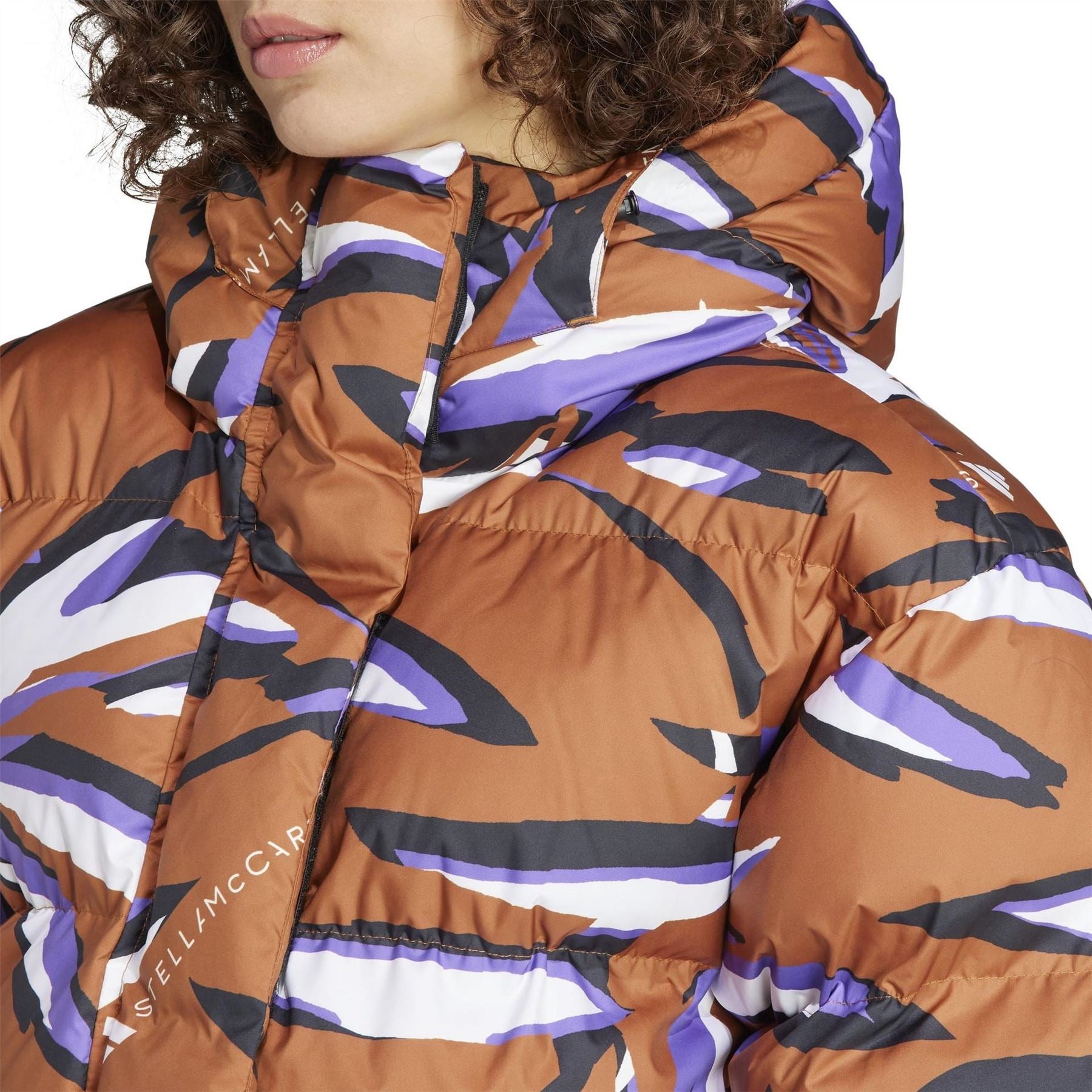 adidas by Stella McCartney Mid Length Padded Funnel Neck Long Sleeve Puffer Jacket