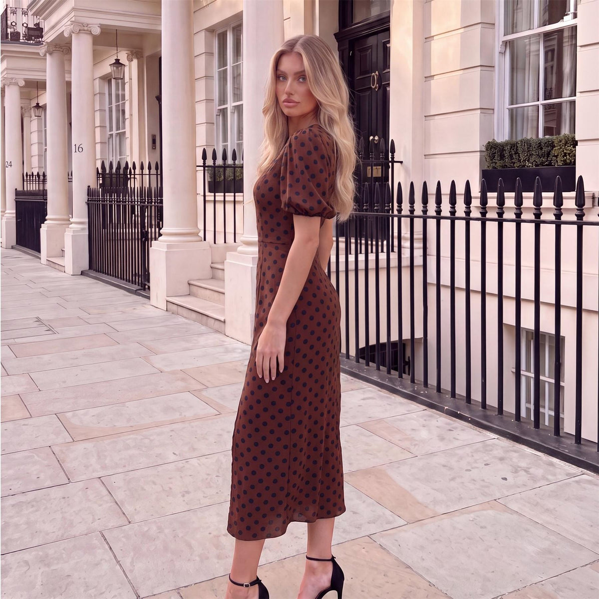 AX Paris Polka Dot Puff Sleeve Midi Dress